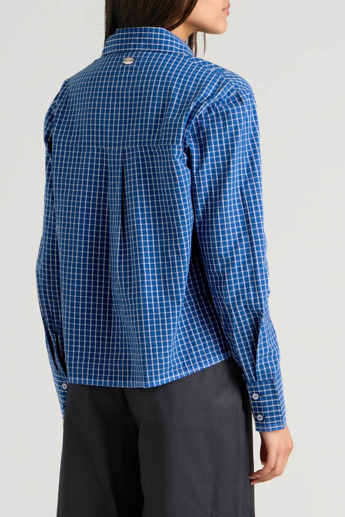 TALIA RUCHED SHIRT - BLUE CHECK