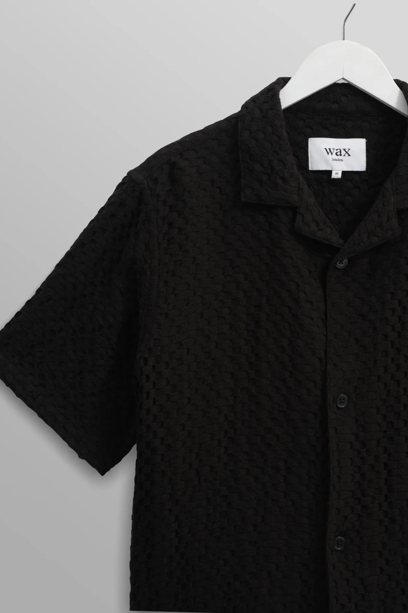 Wax London lido box dobby shirt in black. Front view