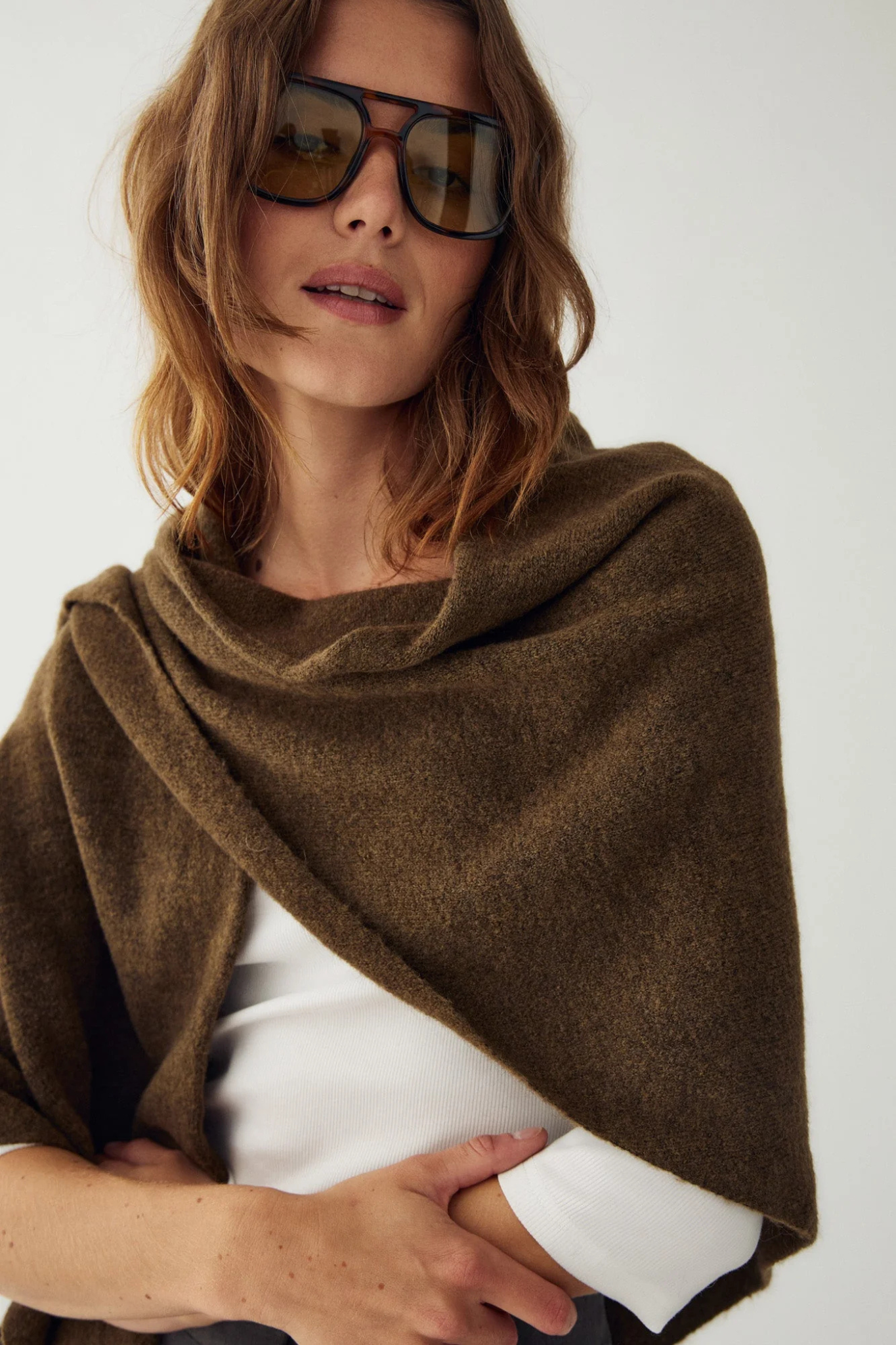 LOENA KNIT SCARF - MILITARY GREEN MELANGE