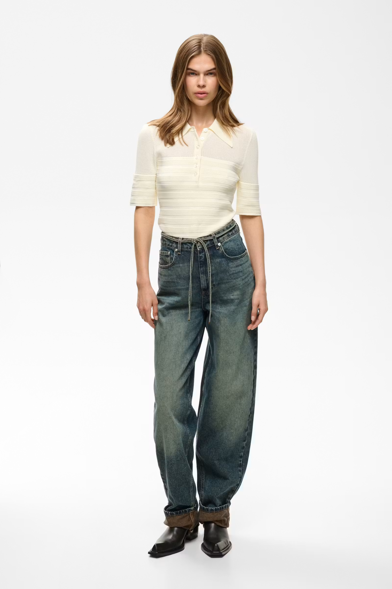 SUSARA HW BARREL JEANS - BLUE/GREEN WASH