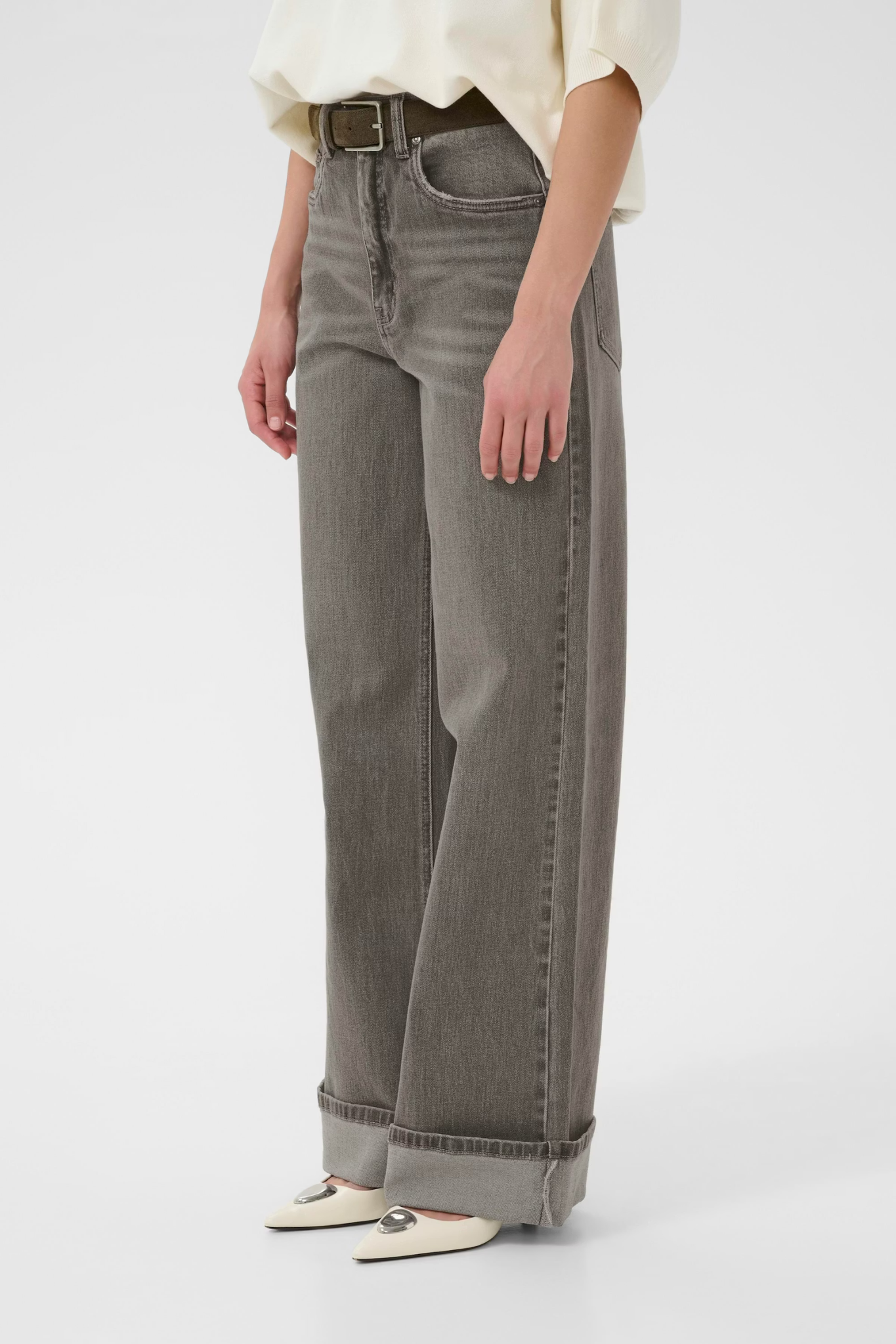 SARA HW WIDE JEANS - WASHED LIGHT GREY