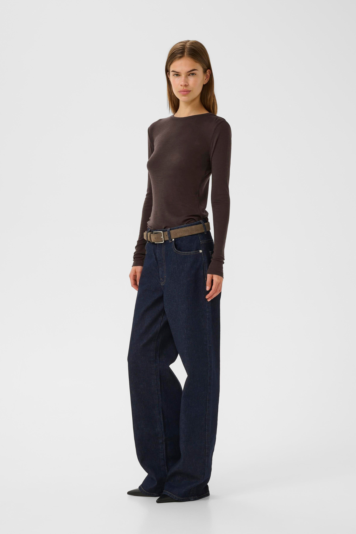 NINIA LS WOOL ROUNDNECK TOP - CHOCOLATE TORTE