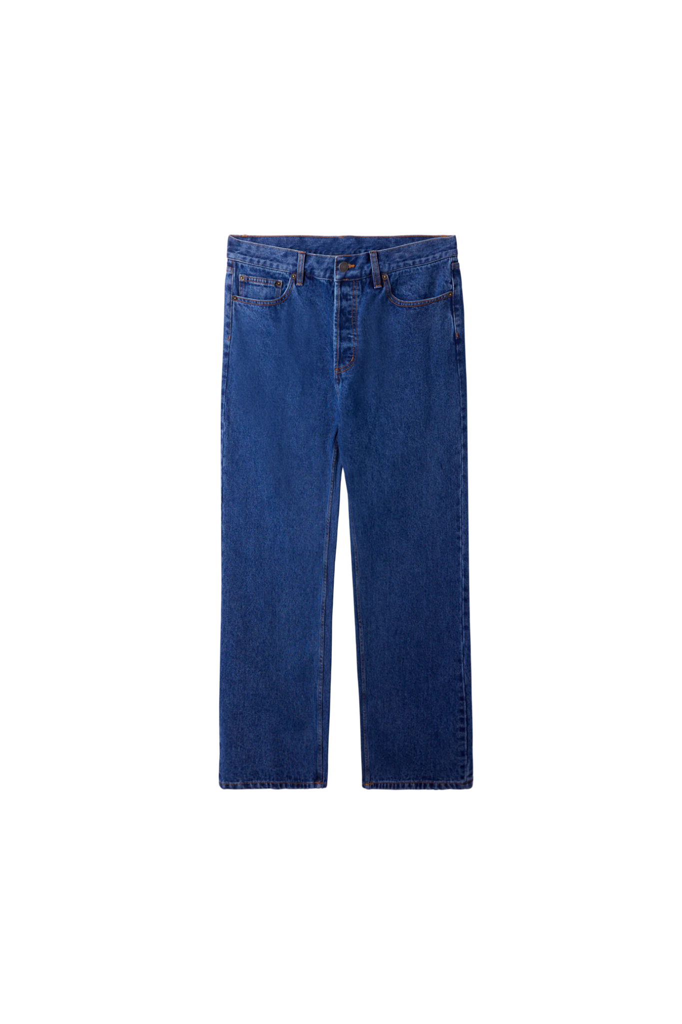 OBEY hardwork denim jeans in stonewash indigo. Front flatlay view