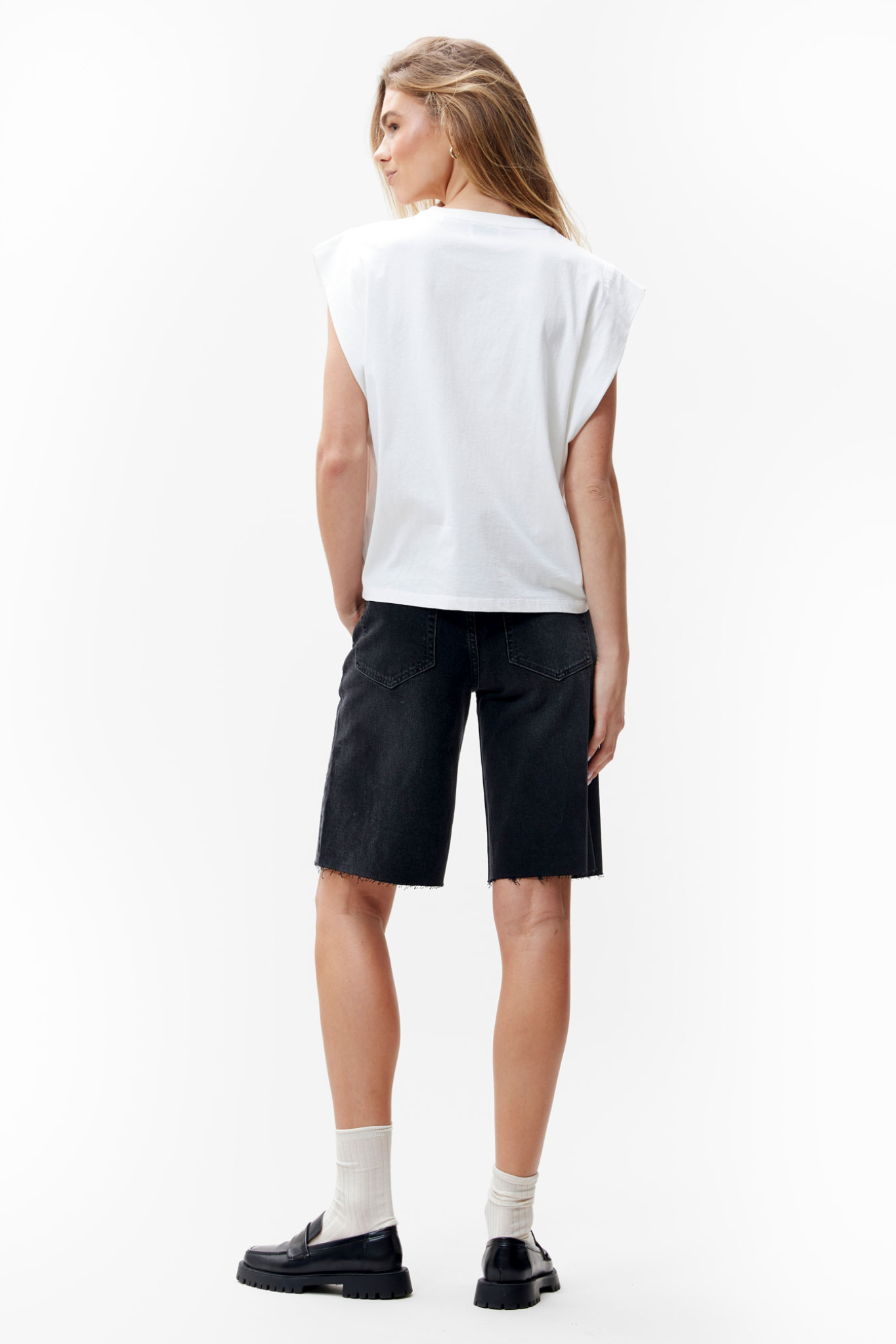 FOLDED SHOULDER SINGLET TOP - OFF WHITE