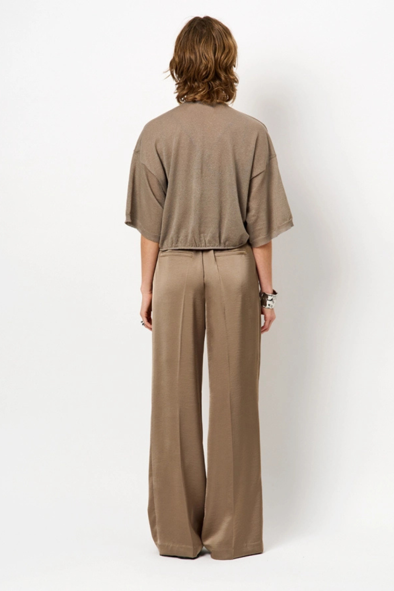 JULES SATIN SMART PANTS - STONE