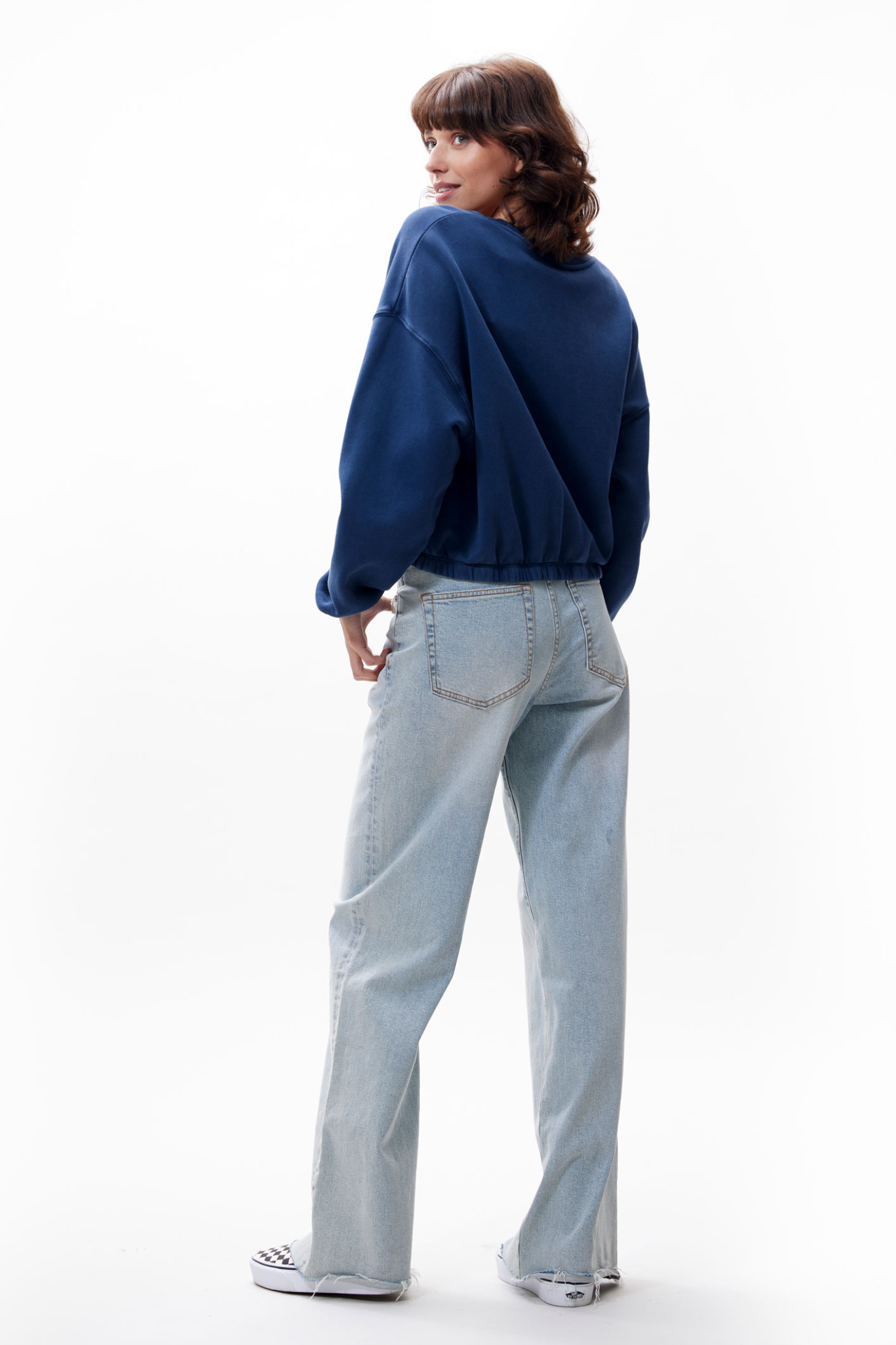 SWEATER WITH ELASTIC WAIST - BLACK IRIS