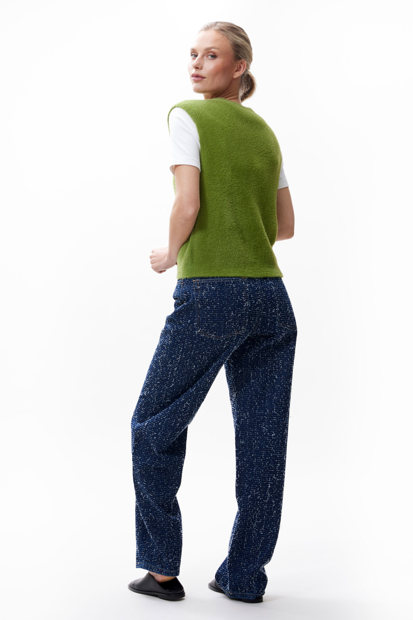 V-NECK FUZZY SPENCER KNIT - GRASSHOPPER