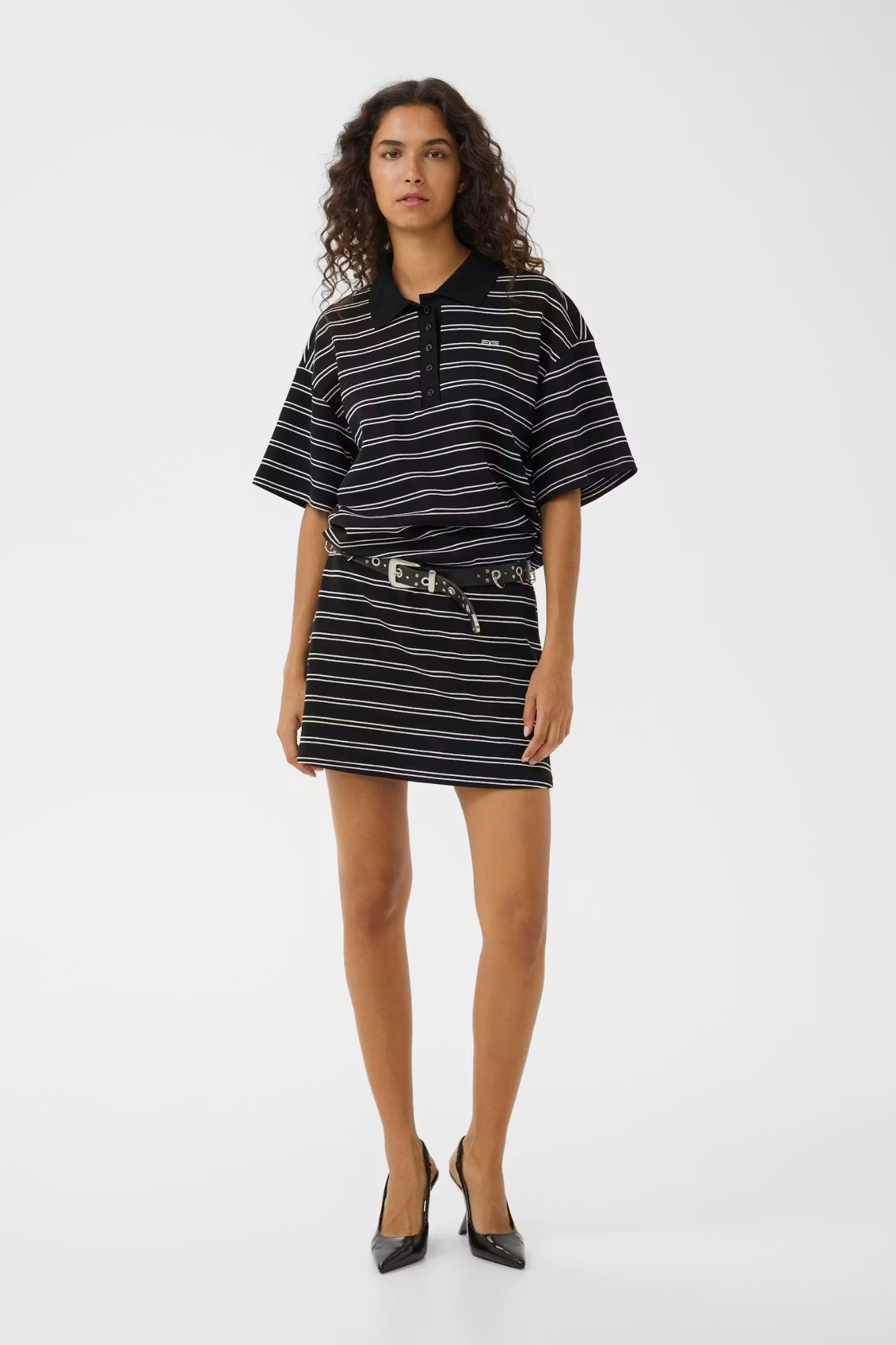 PILOVA POLO SHIRT - BLACK WHITE STRIPED