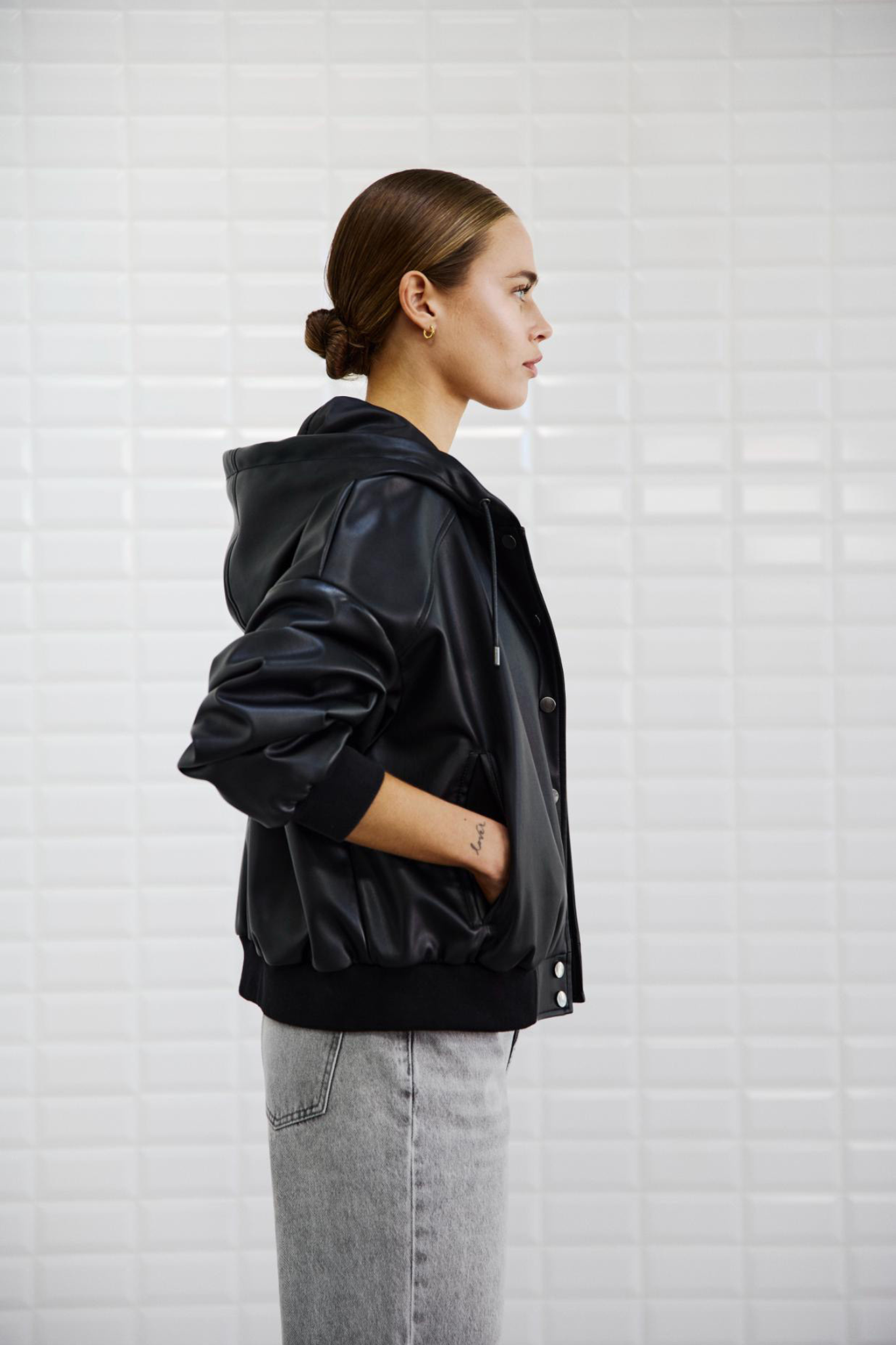 MAYA VEGAN HOODED BOMBER JACKET - BLACK