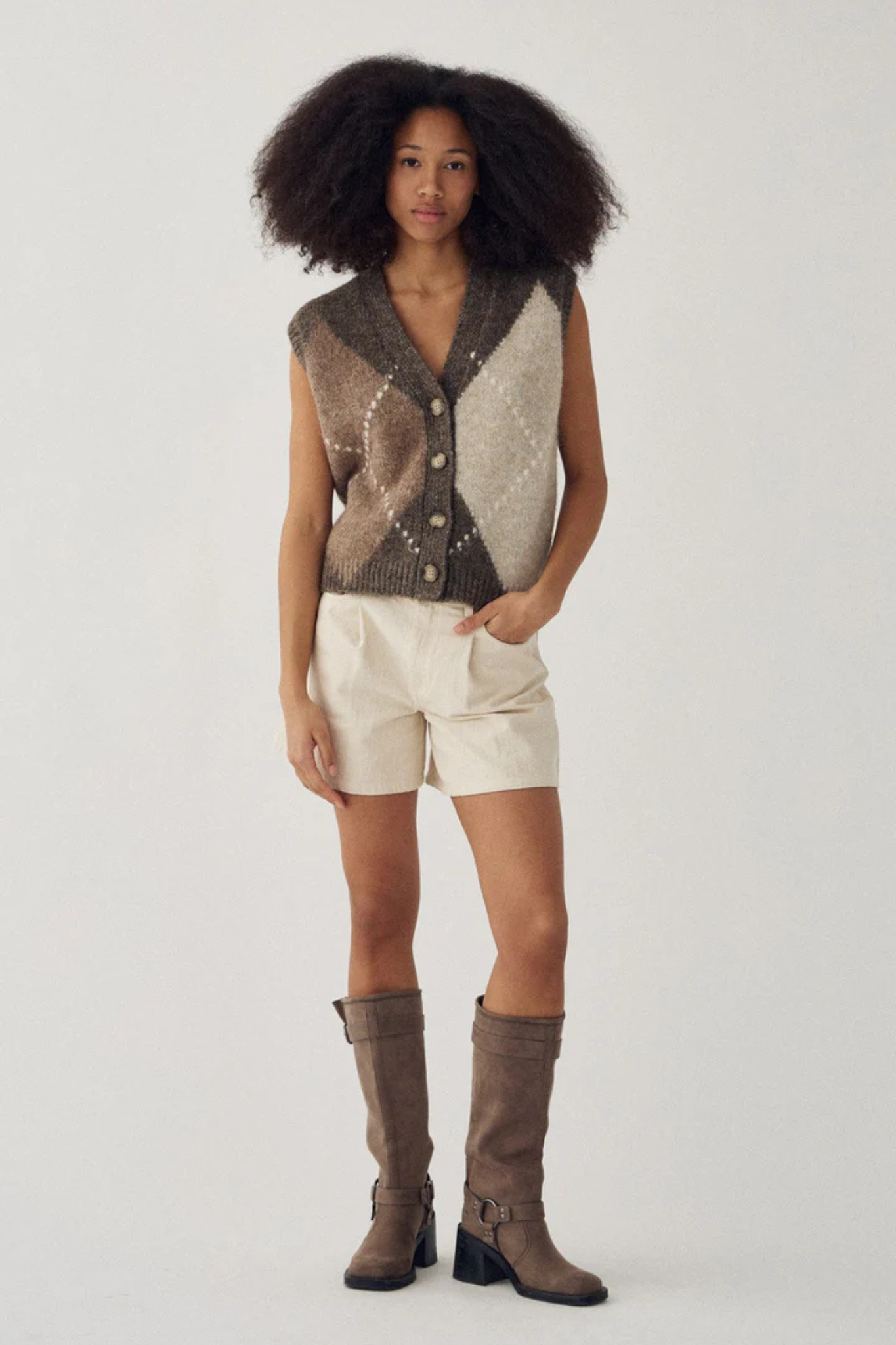 LAIANA KNIT VEST - ASH BROWN MIX