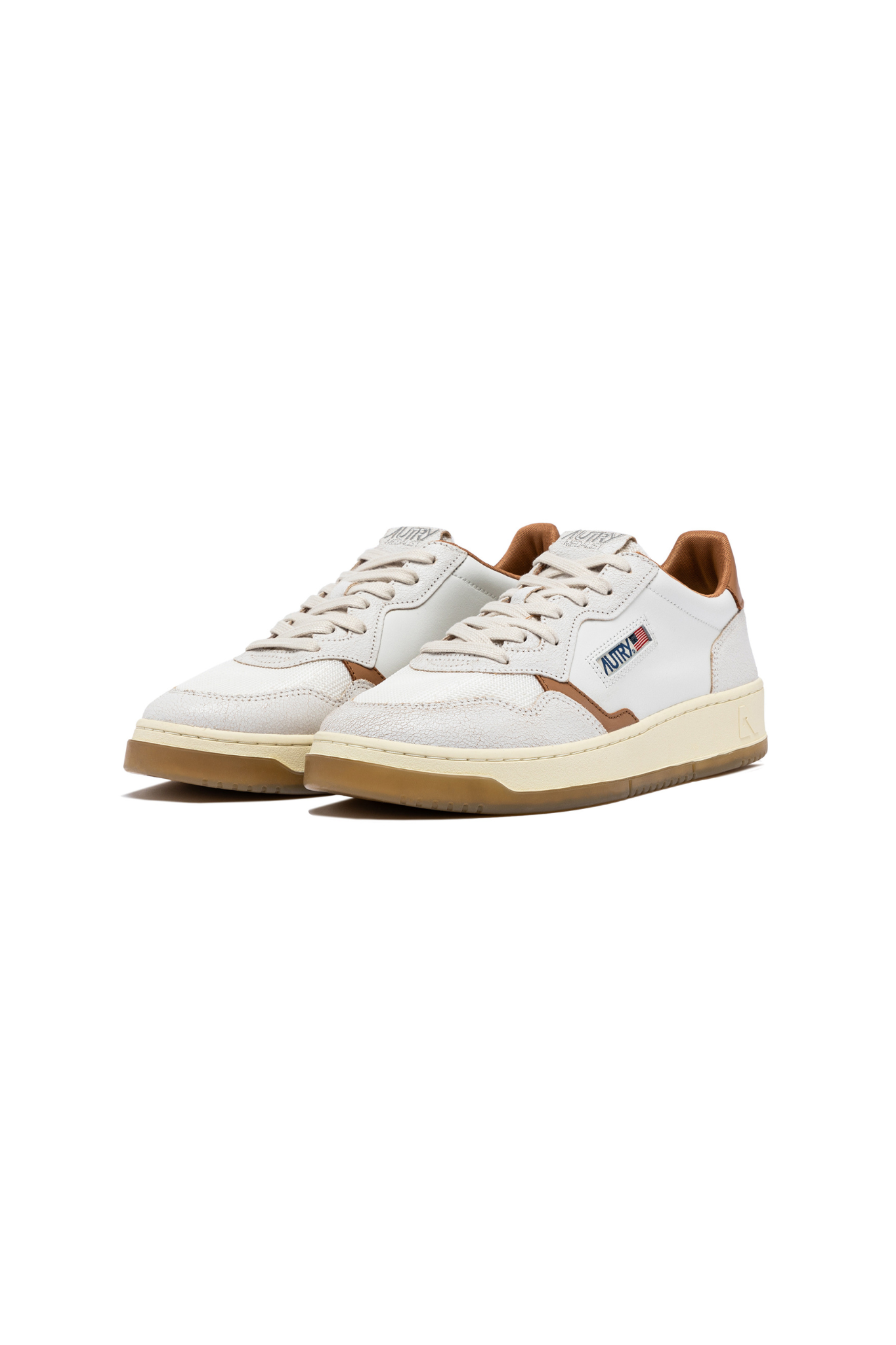Autry medalist low man sneakers in white and brown. Side view