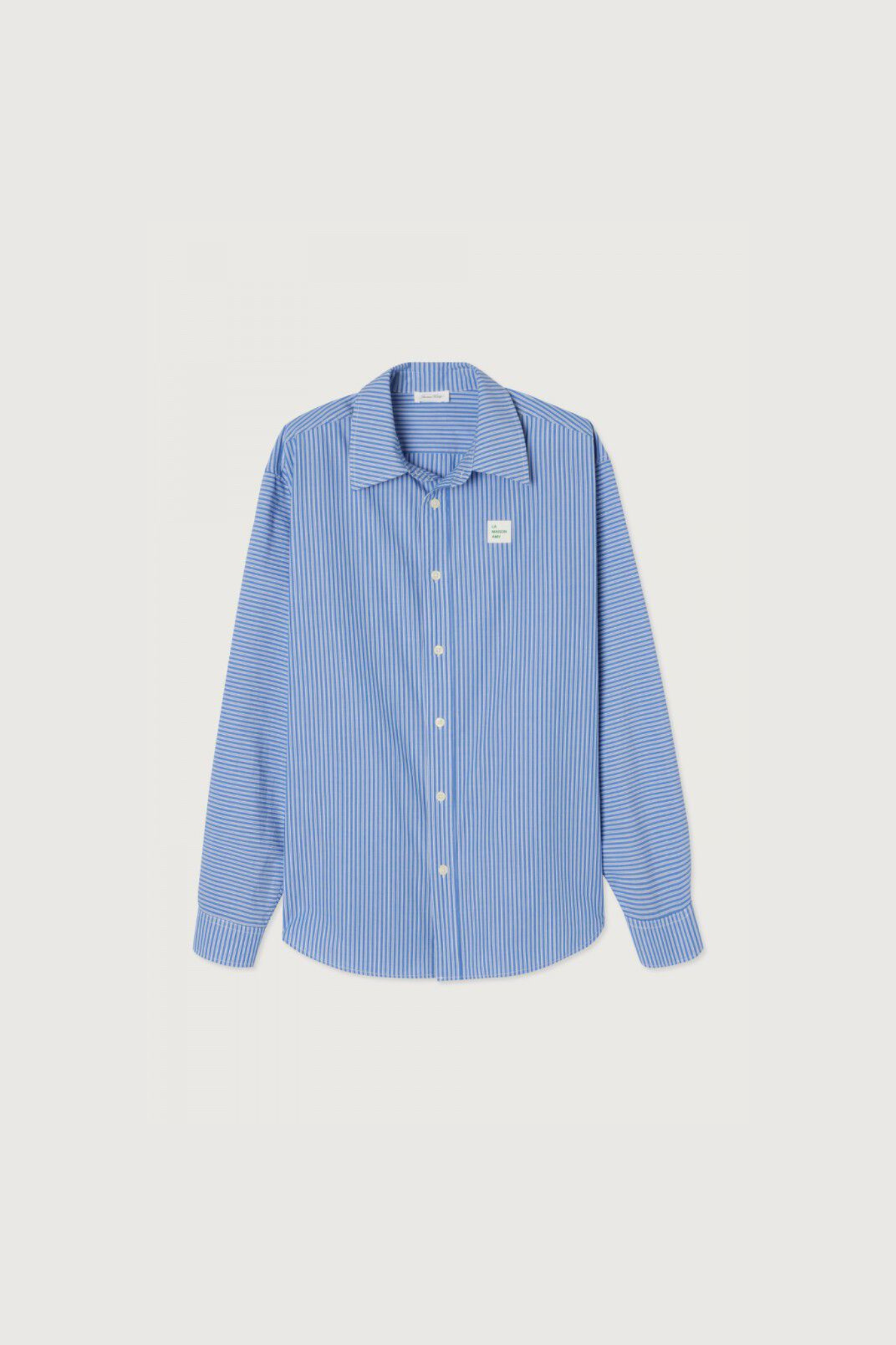 American Vintage zatybay shirt in aqua stripes. Front flatlay view