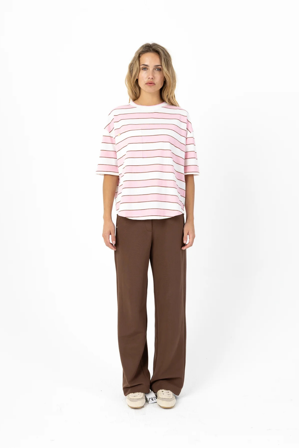 JERSEY RIB T-SHIRT - WHITE / PINK STRIPE