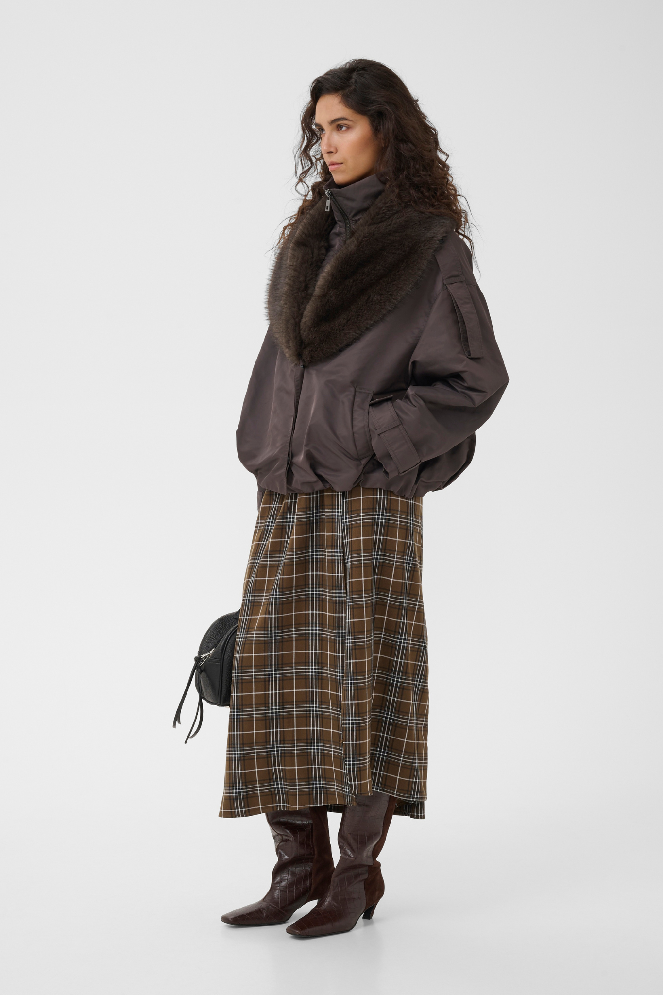 ZALEYA HW SKIRT - GREEN OLIVE CHECK