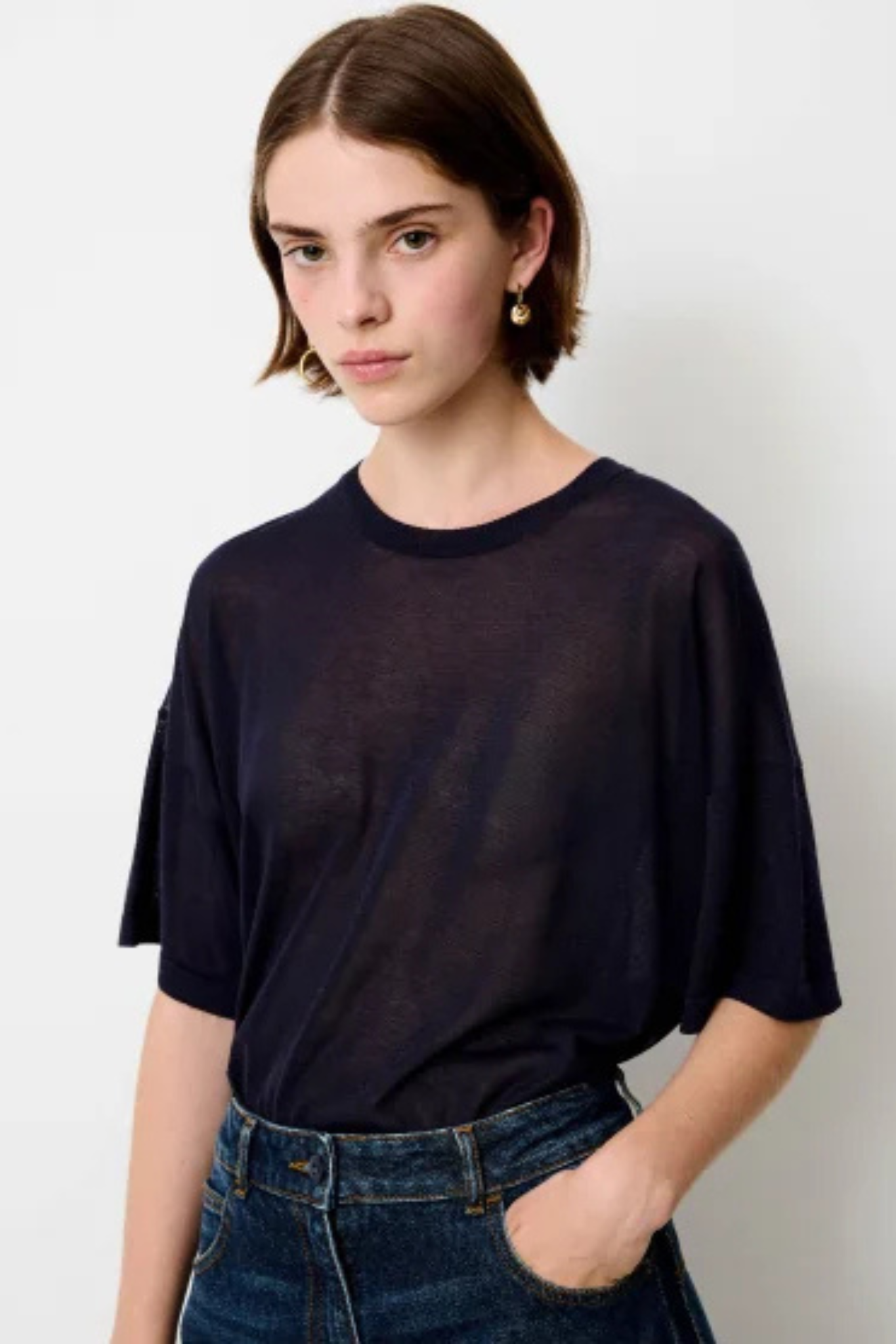 RONN SHORT SLEEVES KNIT T-SHIRT - NAVY