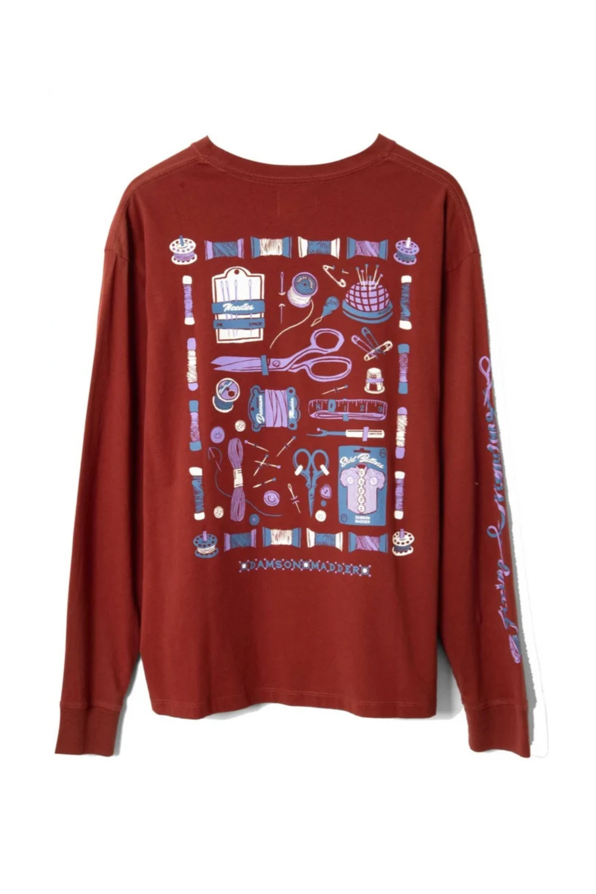 T-SHIRT MET LANG M MOUWEN EN NAAIBLIKJE-PRINT - DONKERROOD
