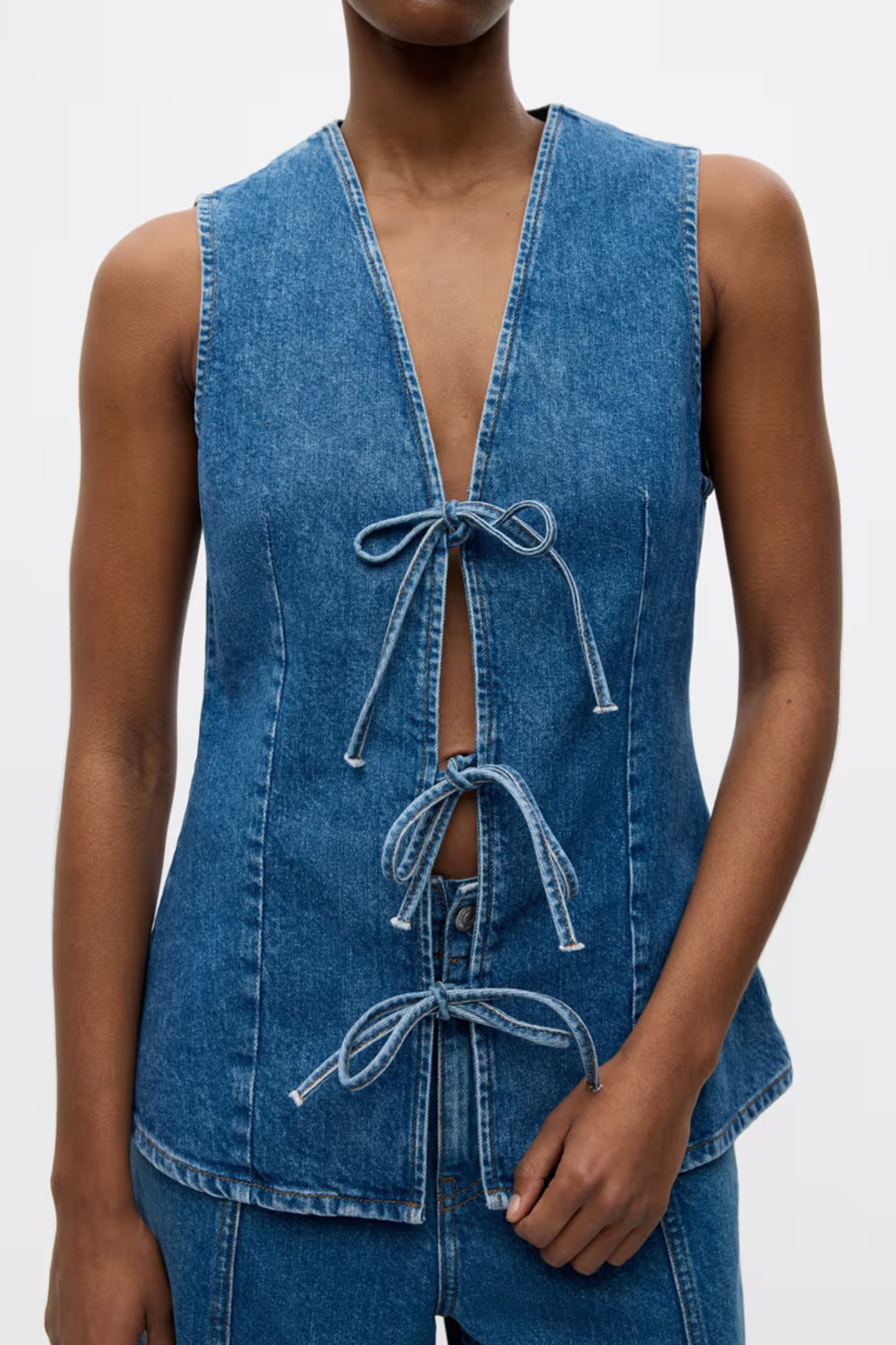 ENATENNA DENIM VEST - WORN DARK BLUE