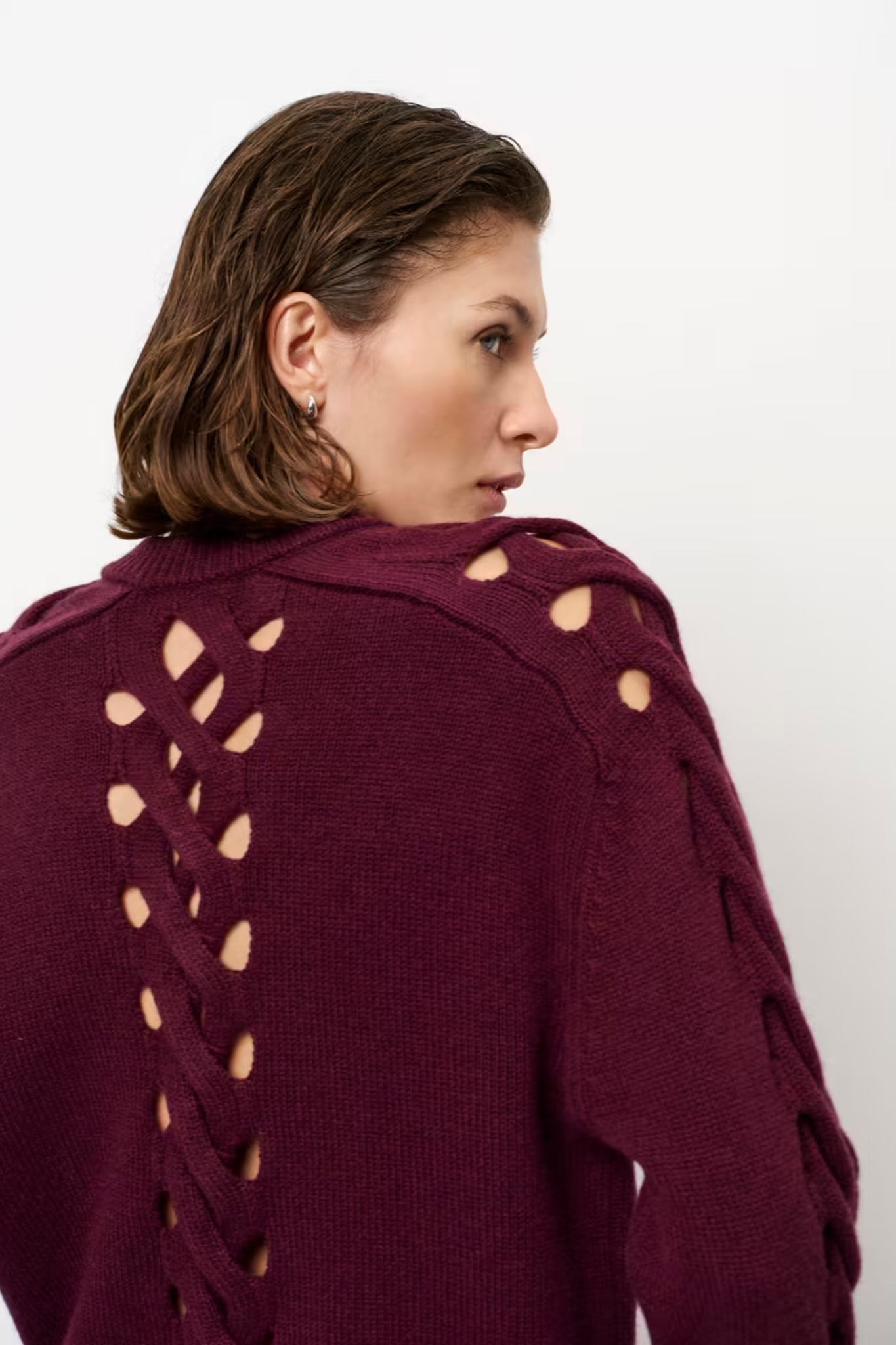 HABY BRAIDED CARDIGAN SWEATER - MULBERRY RED