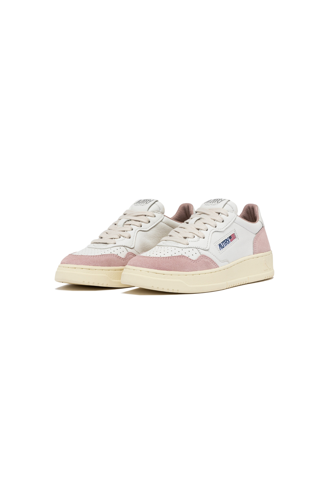 Autry medalist low women sneakers in white and pink suede. Front view