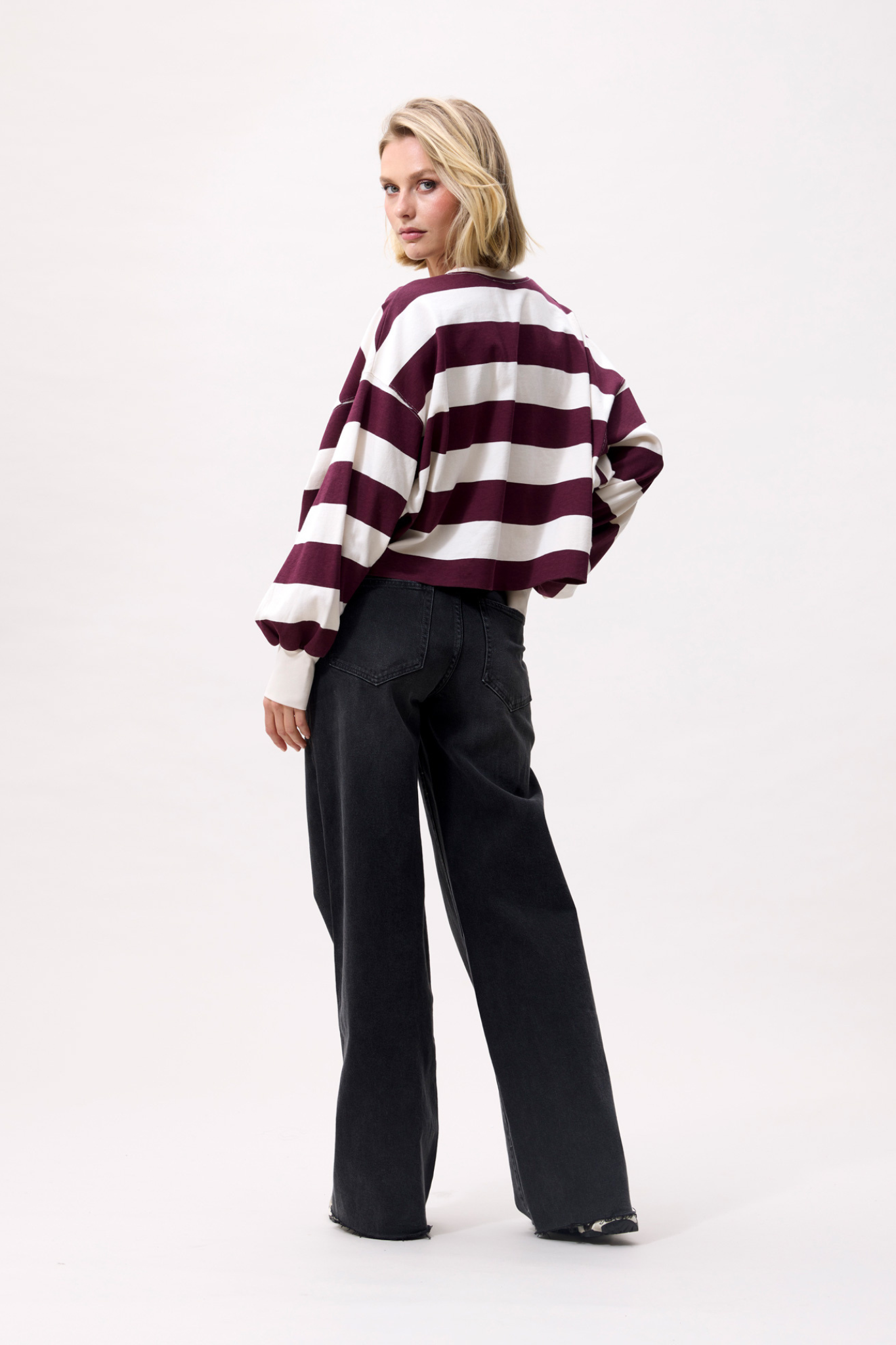 OVERSIZED STRIPED LONG SLEEVE - MERLOT
