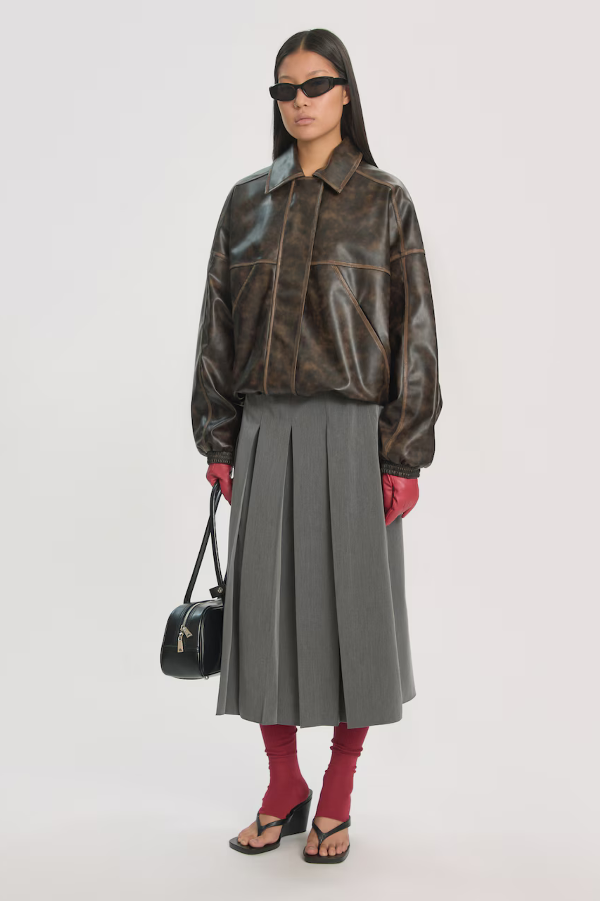 JILIAN PU JACKET - DARK BROWN WASHED