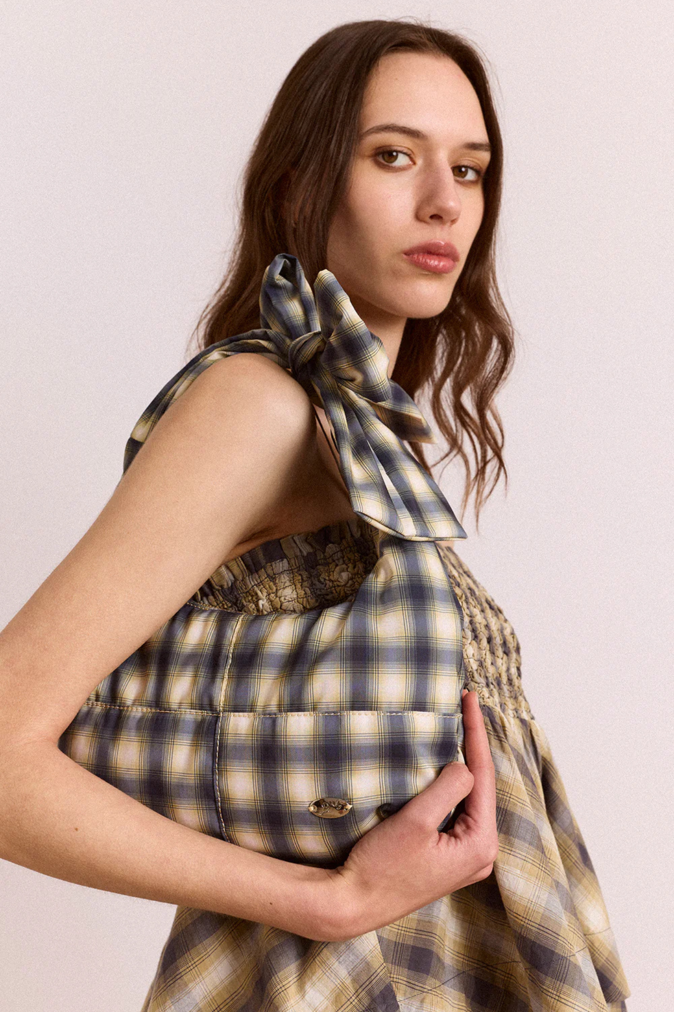 ROO CHECK TIE BAG - CARDAMON CHECK