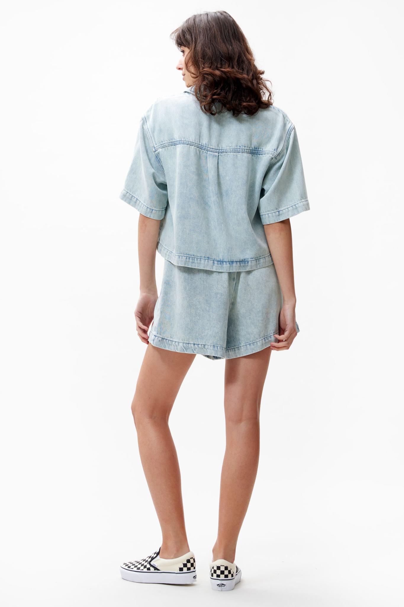 SHORT SLEEVE DENIM BLOUSE - BLUE