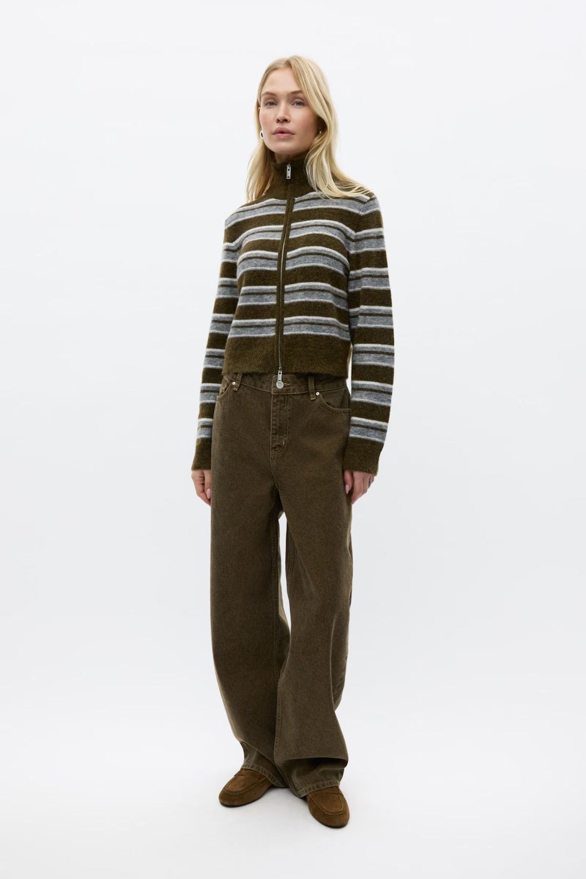 BESSIE LS CARDIGAN - OLIVE STRIPE