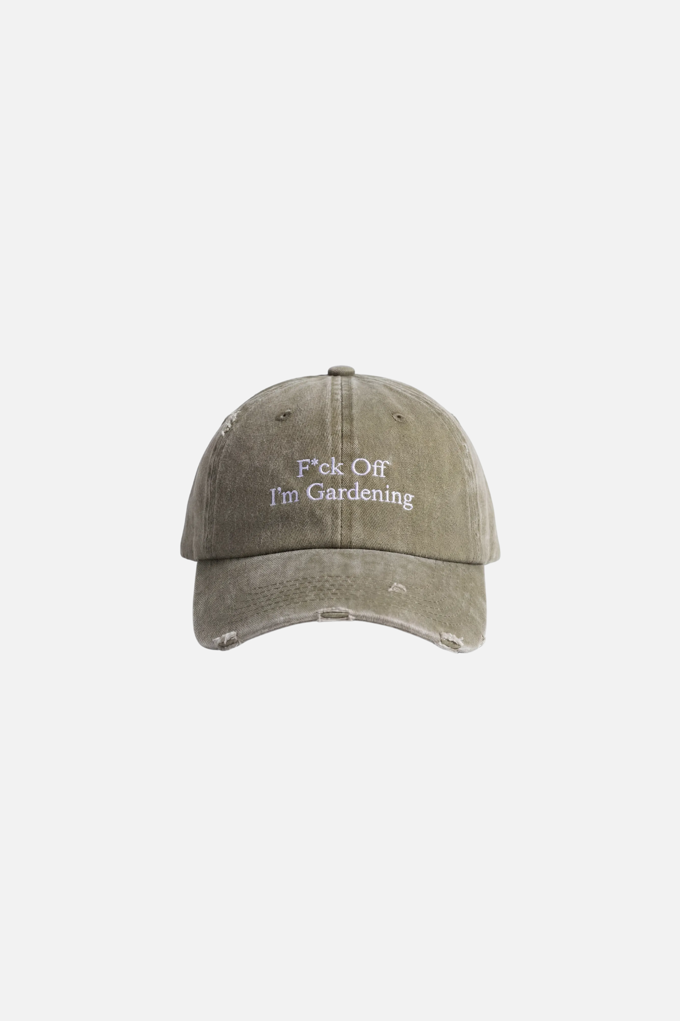 DISTRESSED F*CK OFF I'M GARDENING CAP - OLIVE GREEN