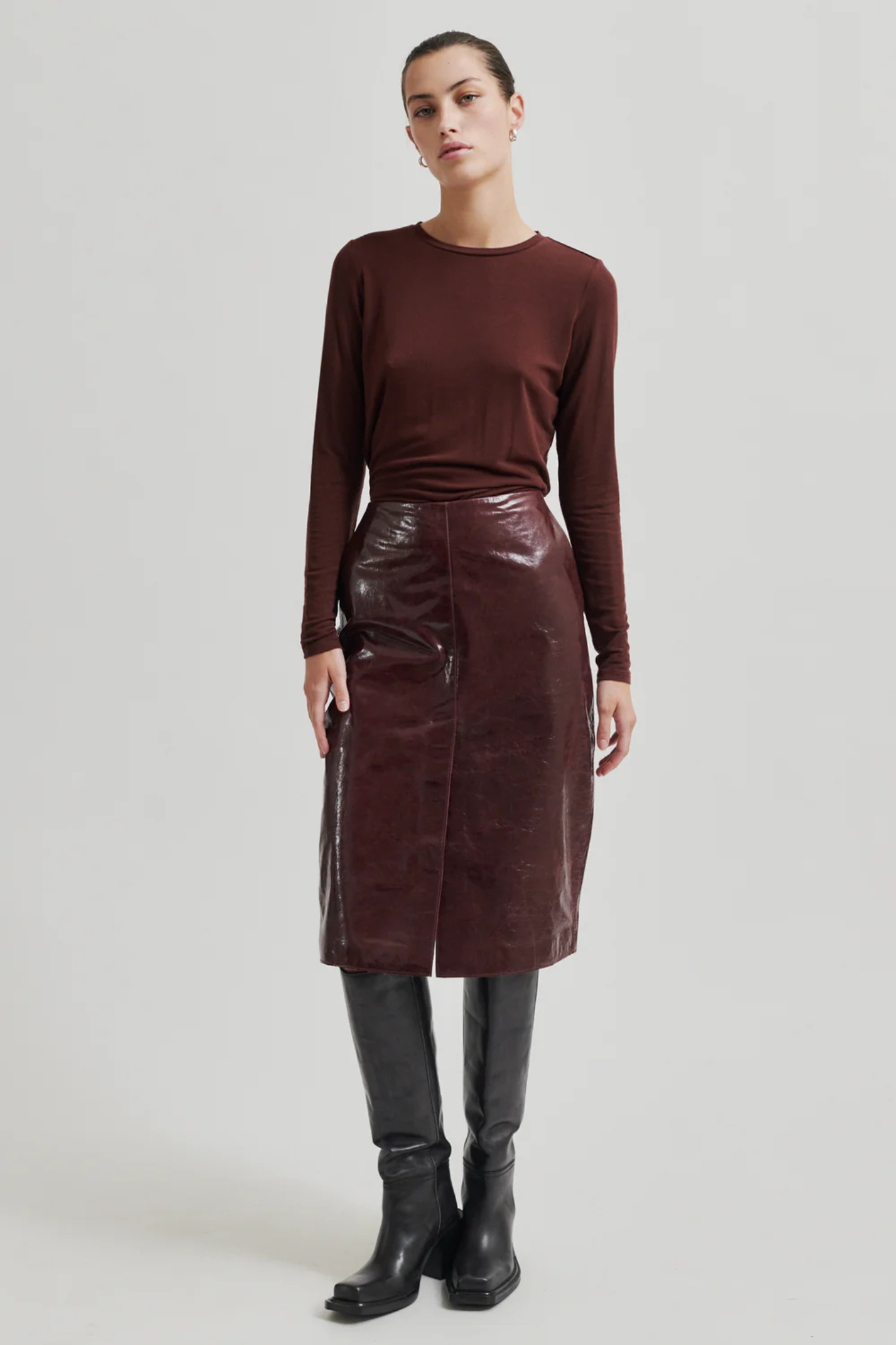 QUEENS LEATHER SKIRT - BITTER CHOCOLATE