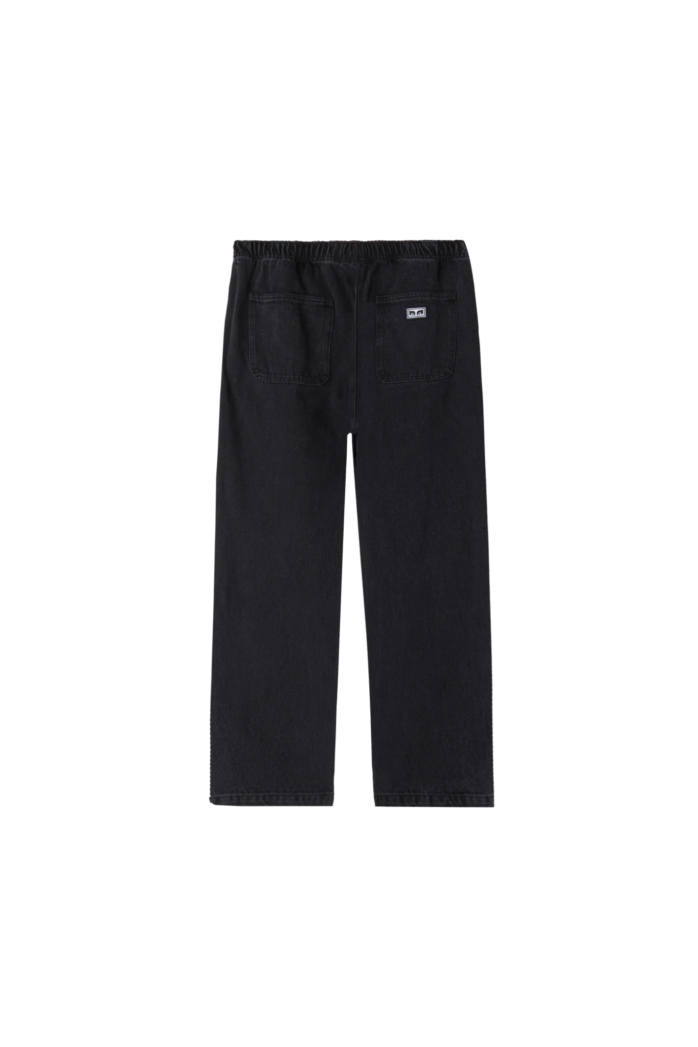 OBEY denim easy pants in faded black. Back flatlay view