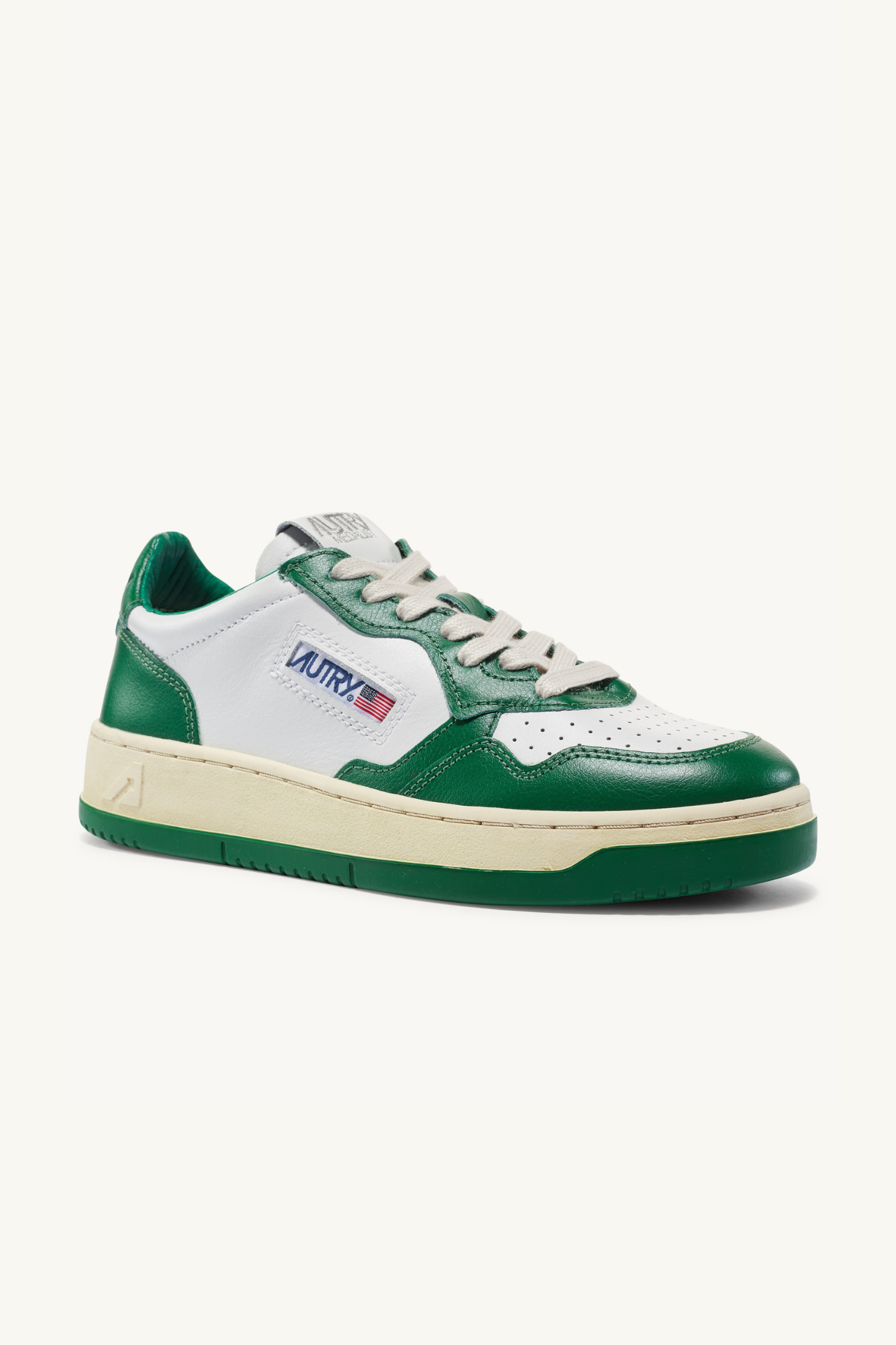 AULW-WB03 - MEDALIST LOW SNEAKERS IN TWO-TONE LEATHER COLOR WHITE AND GREEN
