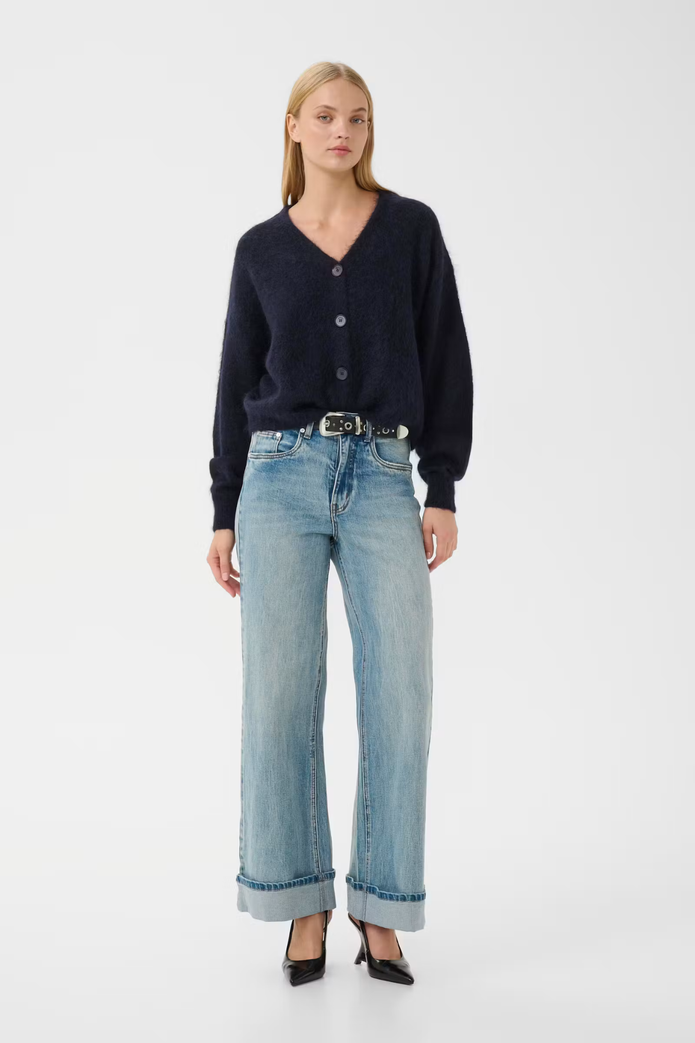 DEBBIE V CARDIGAN - NAVY MELANGE