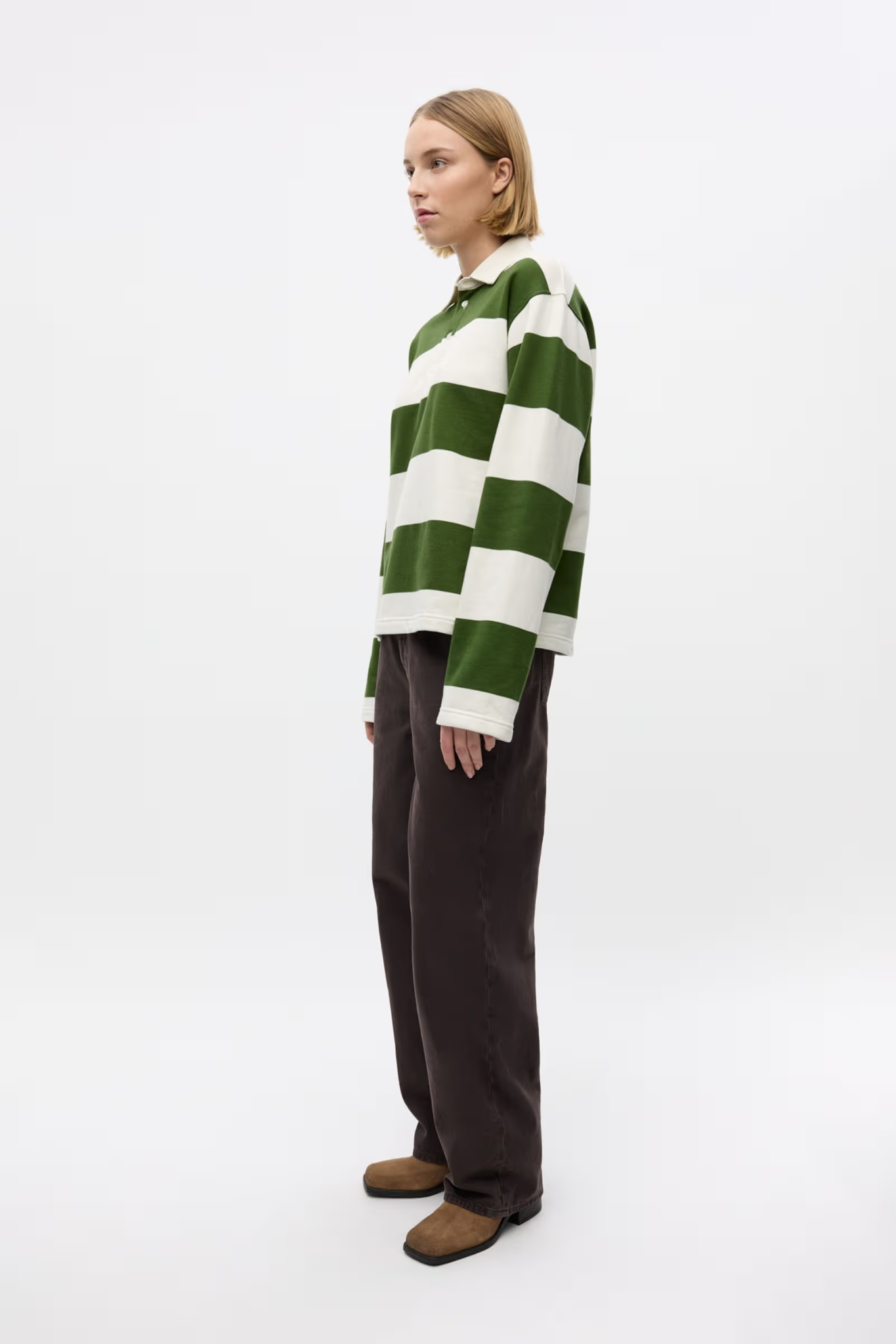 TOUR LS POLO - CHIVE GARDENIA STRIPE