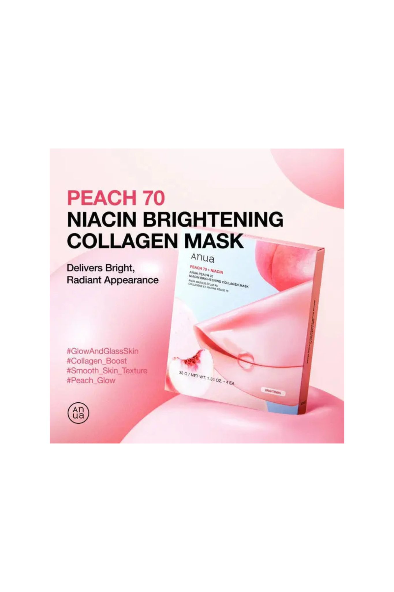 PEACH 70 NIACIN BRIGHTENING COLLAGEN MASK ( 4 SHEETS )