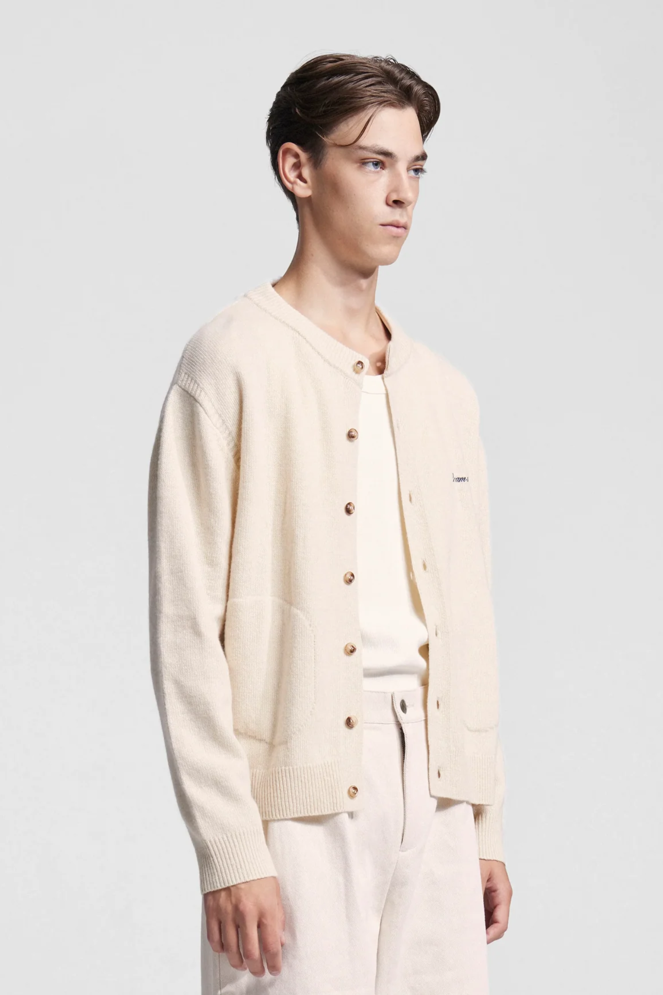 SCRIPT LOGO BUTTON UP KNIT - SAND