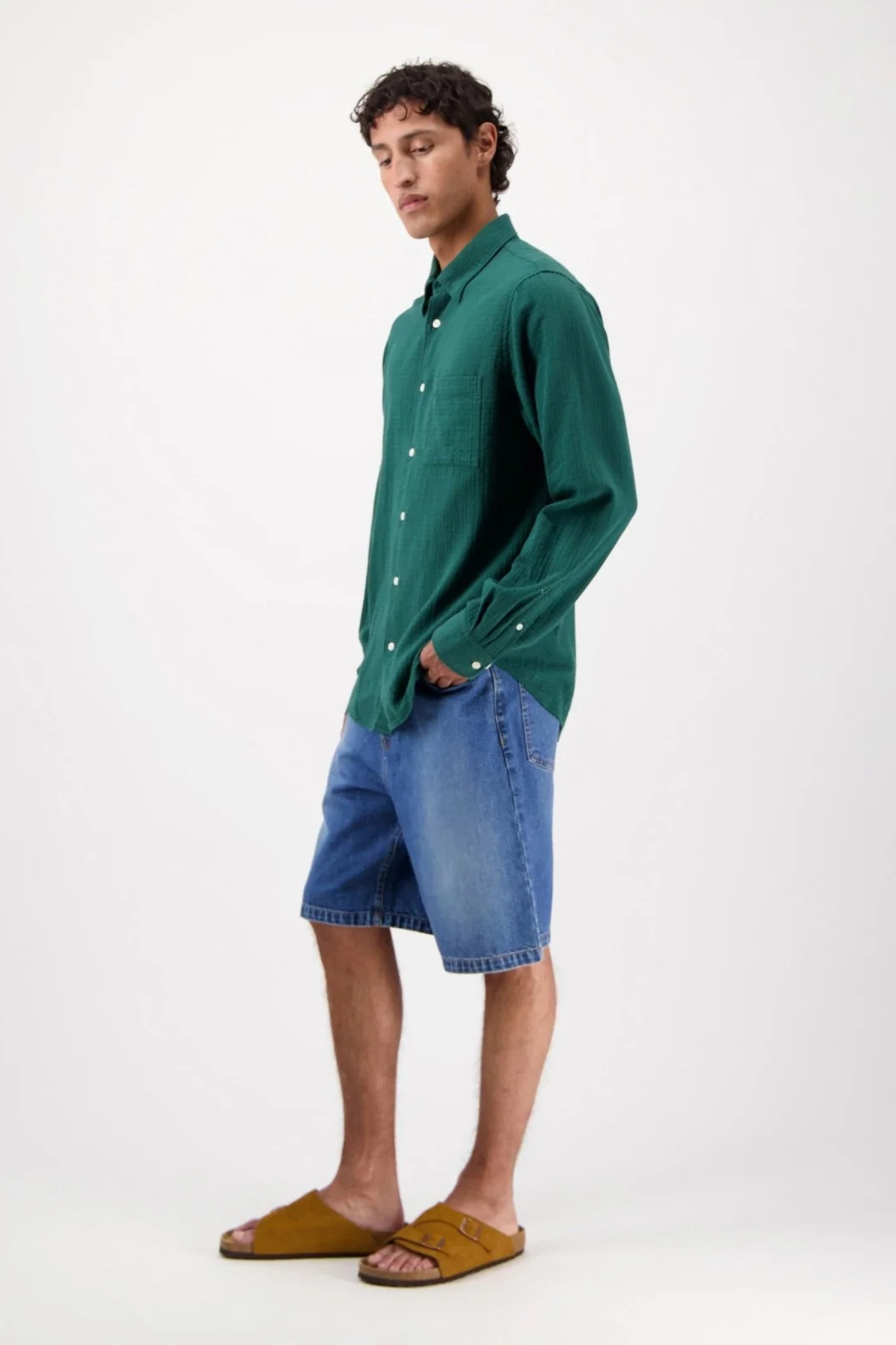 KONGA CRINKLE LONG SLEEVE SHIRT - BOTANICAL GREEN