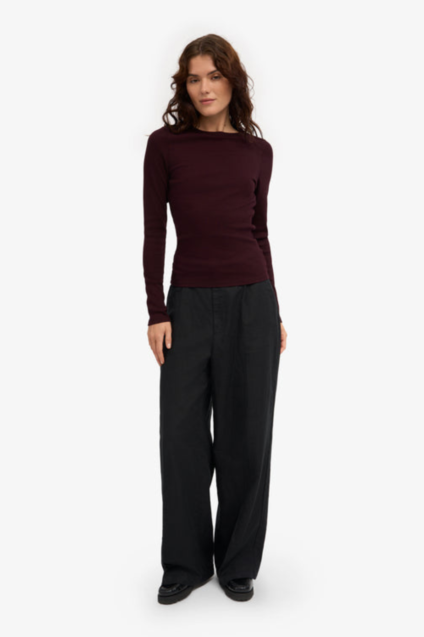 ORGANIC RIB LS T-SHIRT WOMEN - OXBLOOD RED