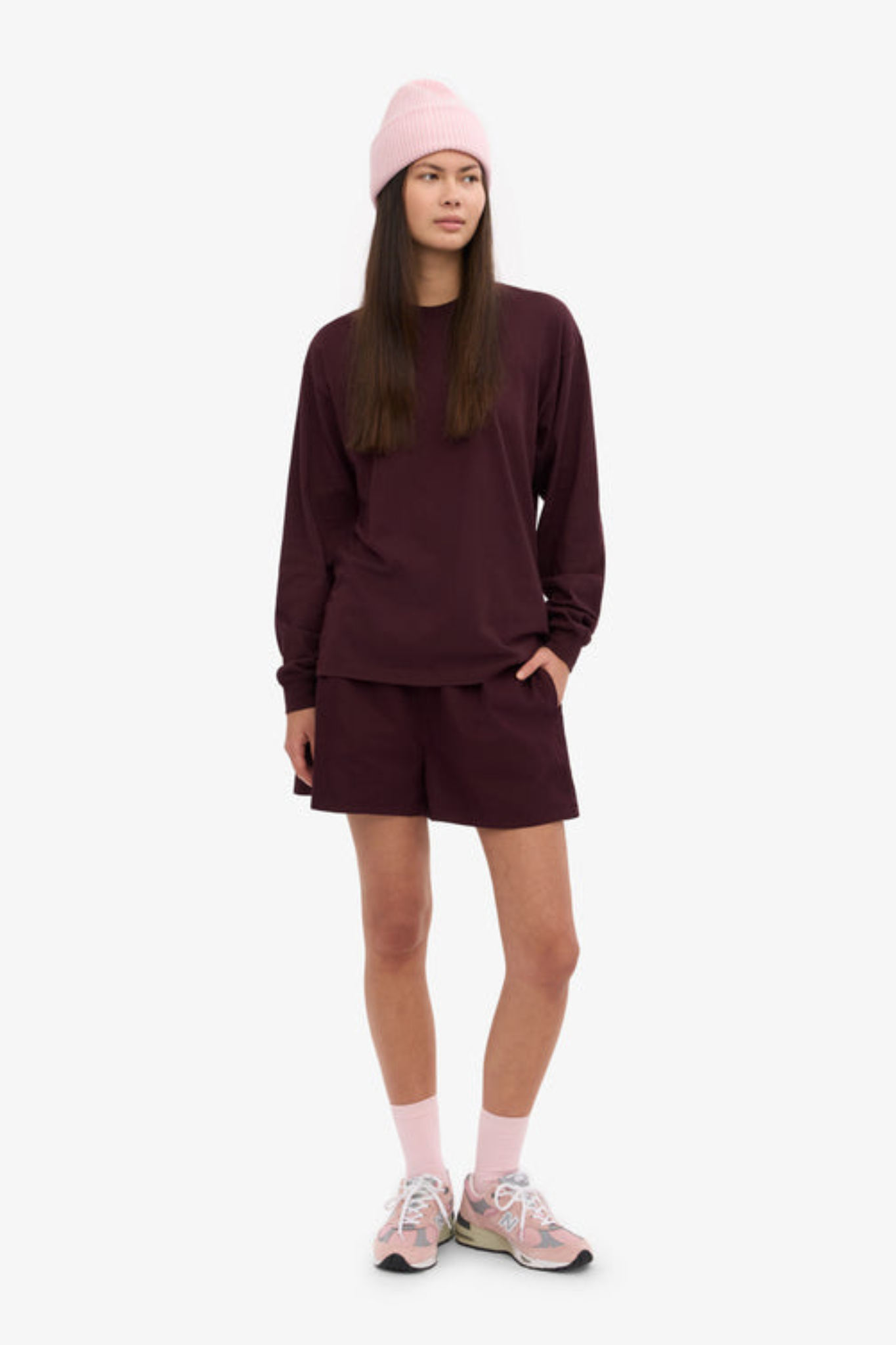 OVERSIZED ORGANIC LS T-SHIRT - OXBLOOD RED