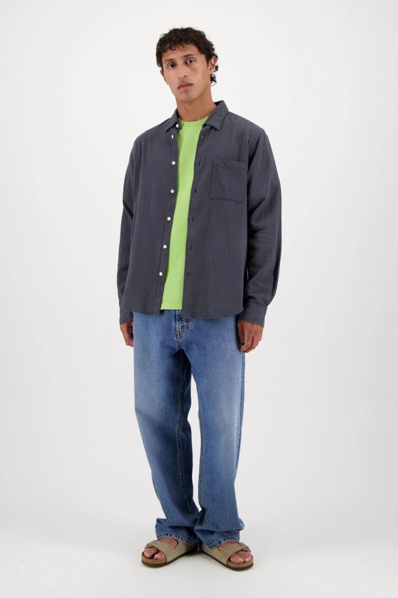 KONGA CRINKLE LONG SLEEVE SHIRT - WASHED BLACK