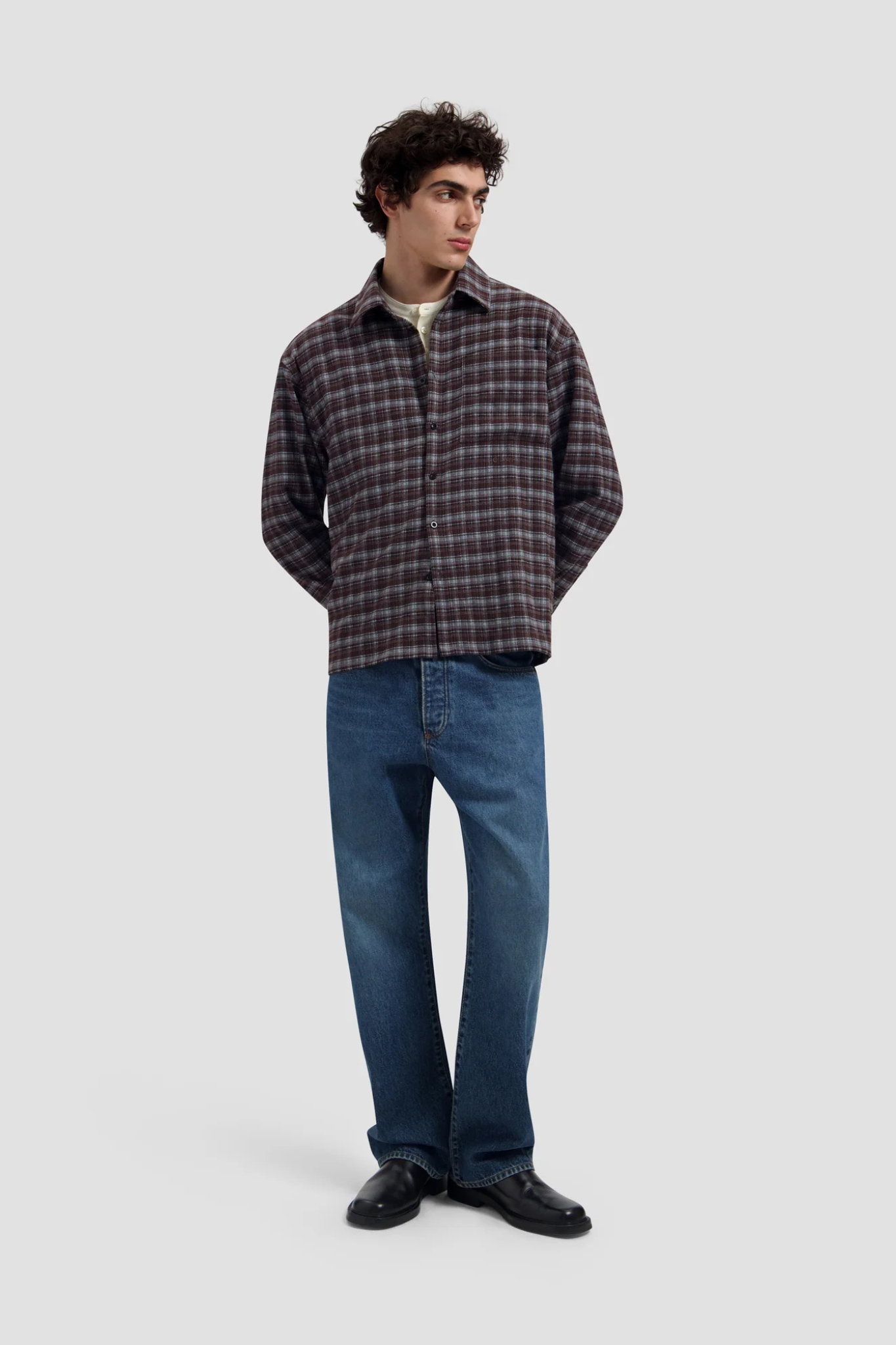 FLANNEL BOXY SHIRT - CHOCOLATE PLUM/WINDSURFER