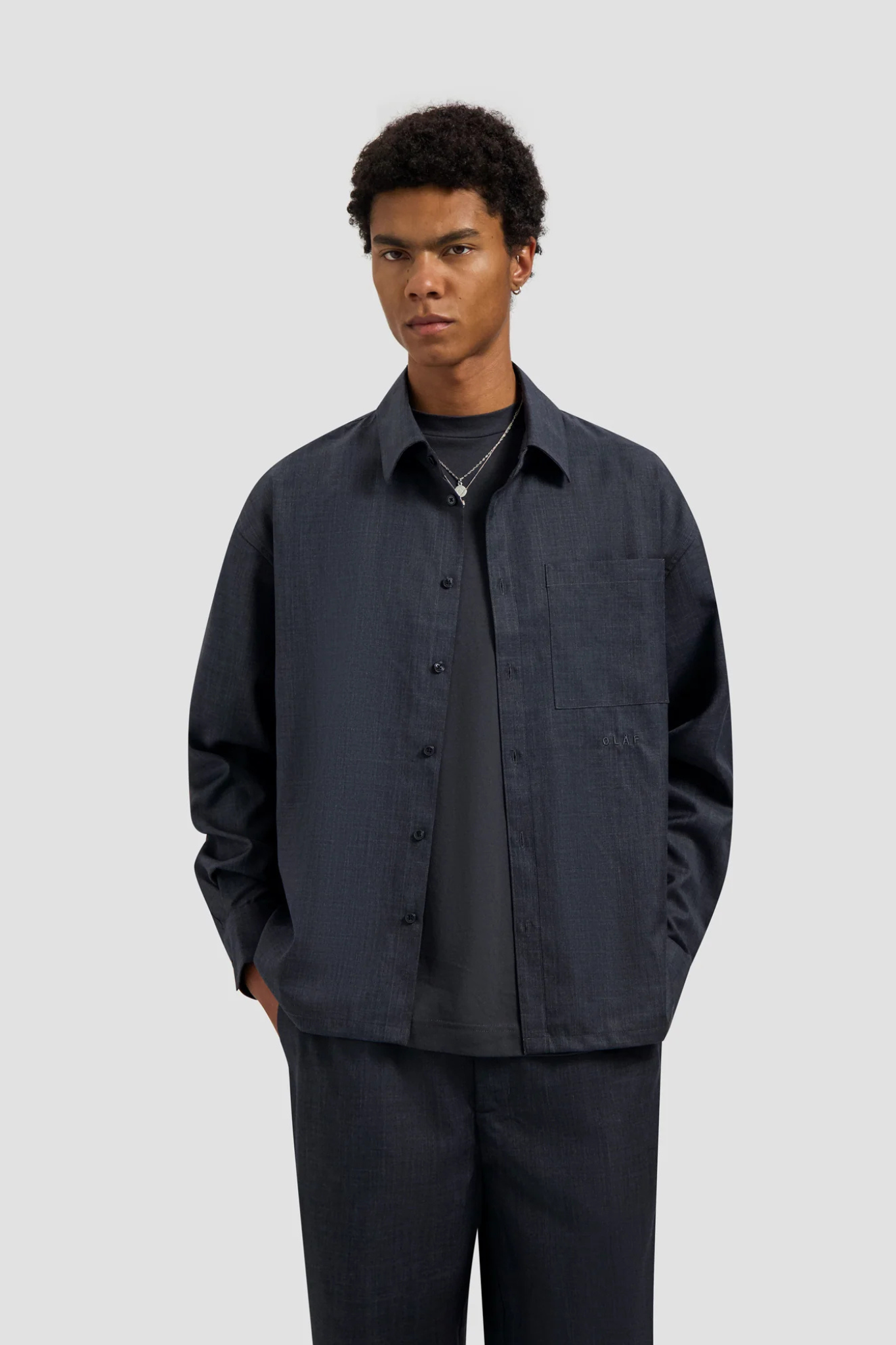WOOL BLEND BOXY SHIRT - CHARCOAL