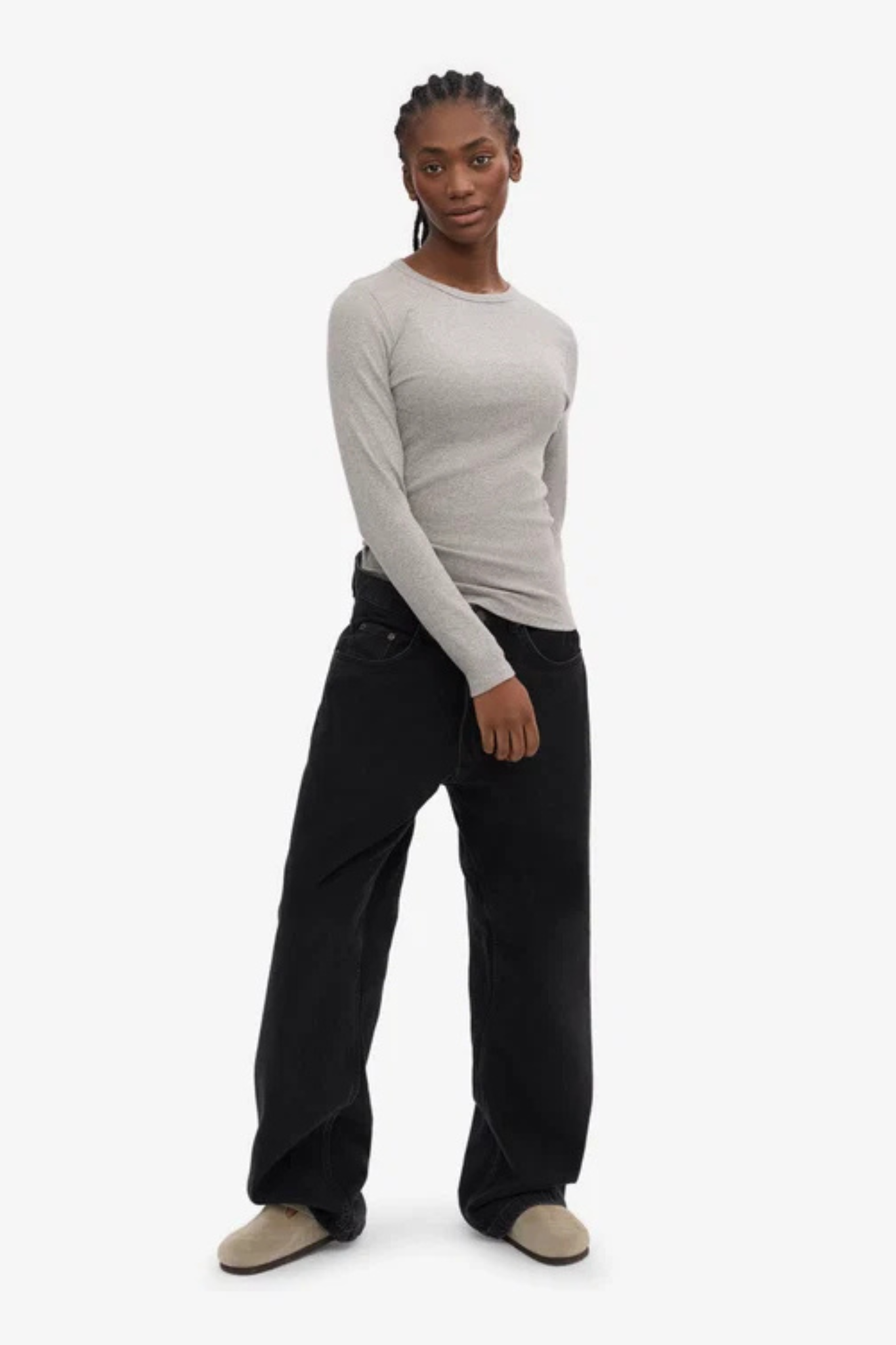 ORGANIC RIB LS T-SHIRT WOMEN - HEATHER GREY