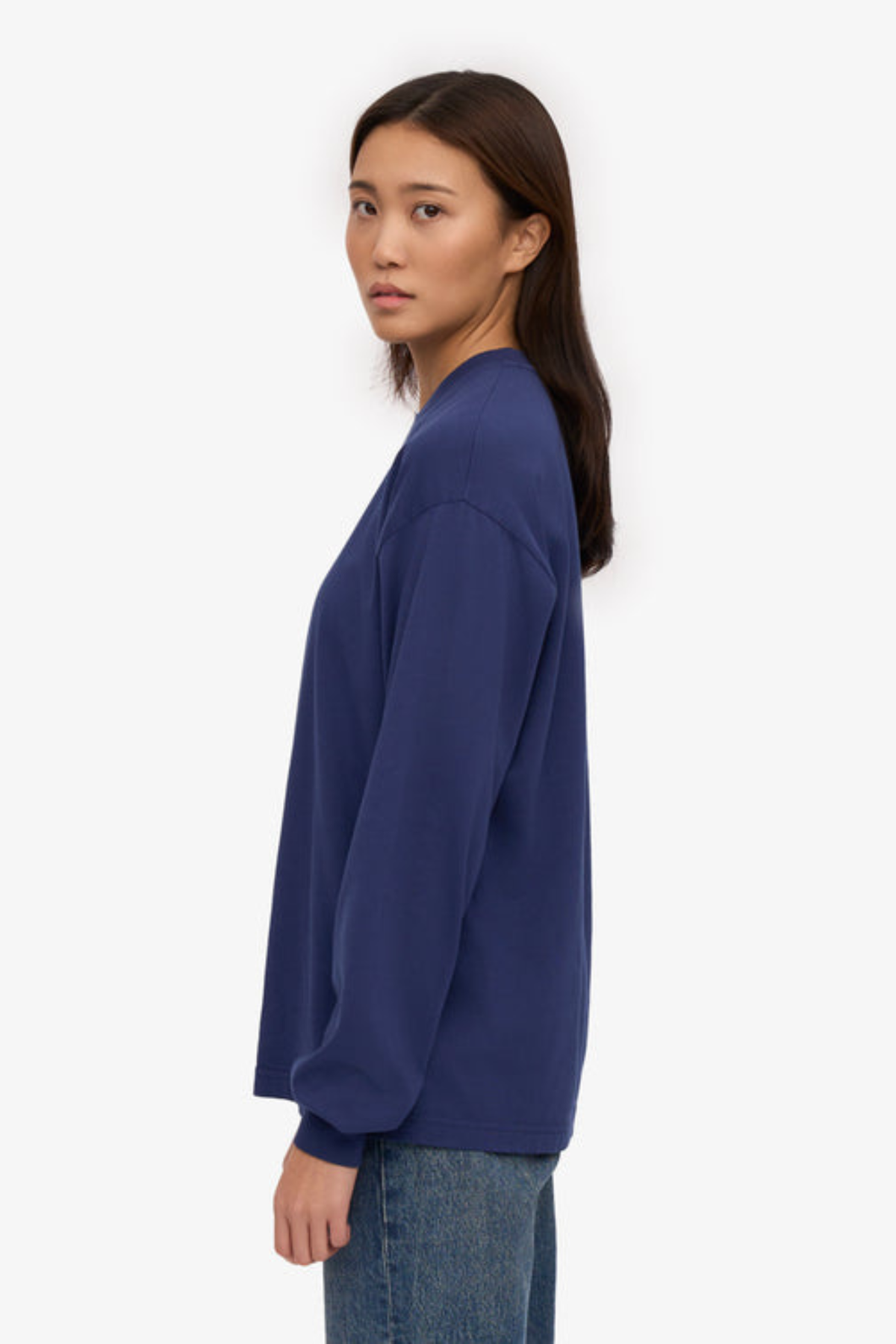 OVERSIZED ORGANIC LS T-SHIRT - MARINE BLUE