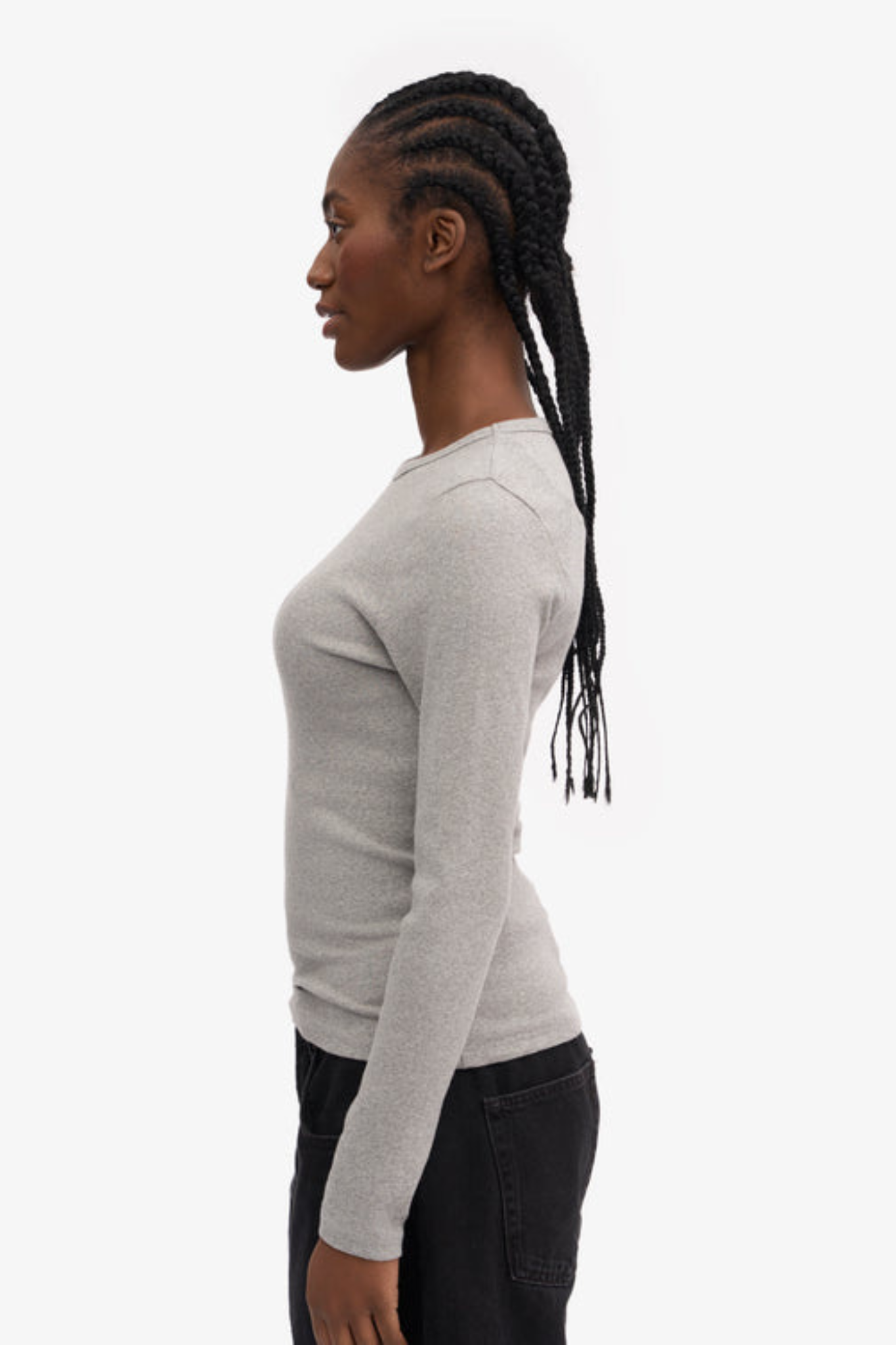 ORGANIC RIB LS T-SHIRT WOMEN - HEATHER GREY