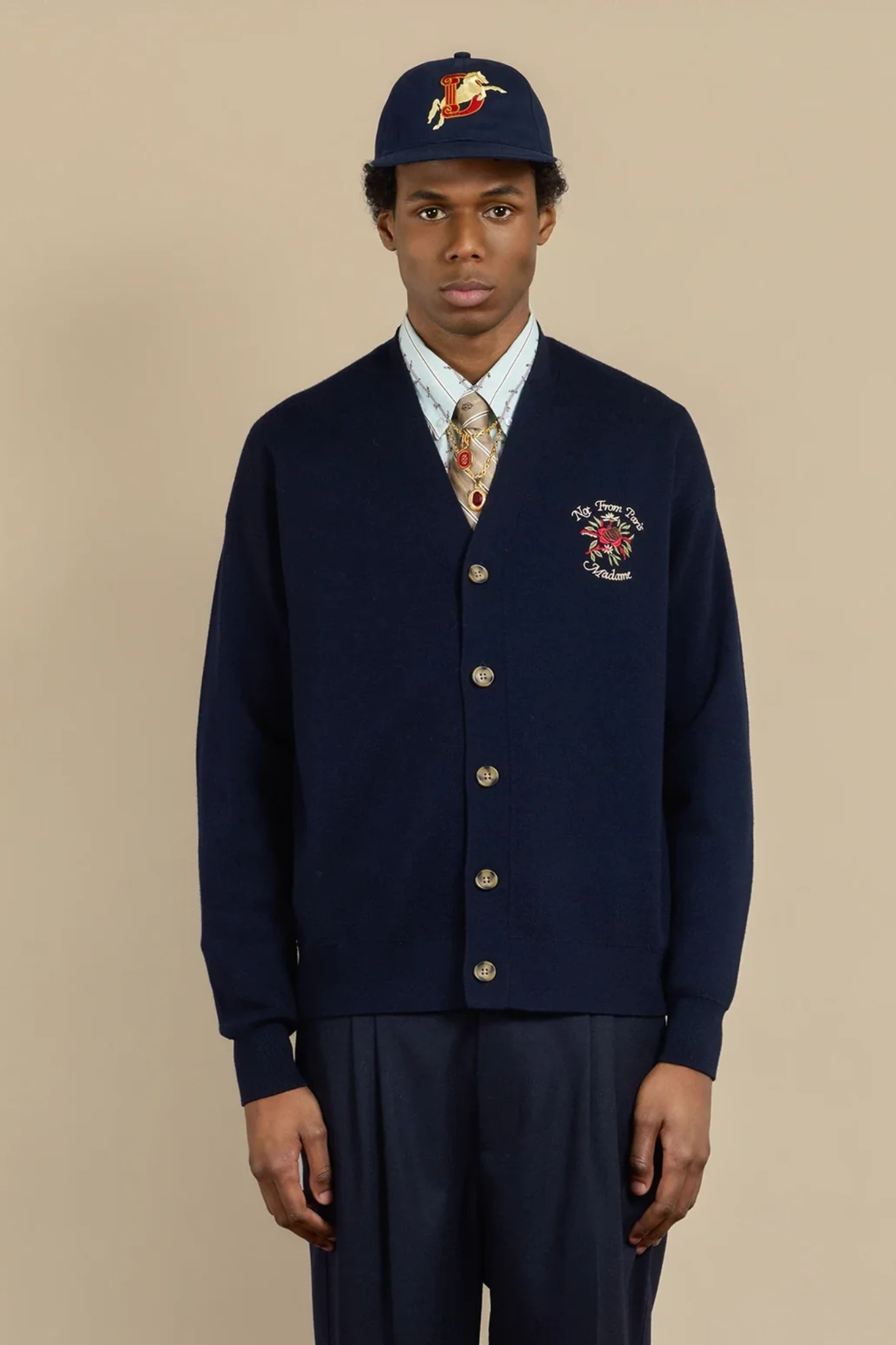 LE CARDIGAN SLOGAN ROSE - NAVY