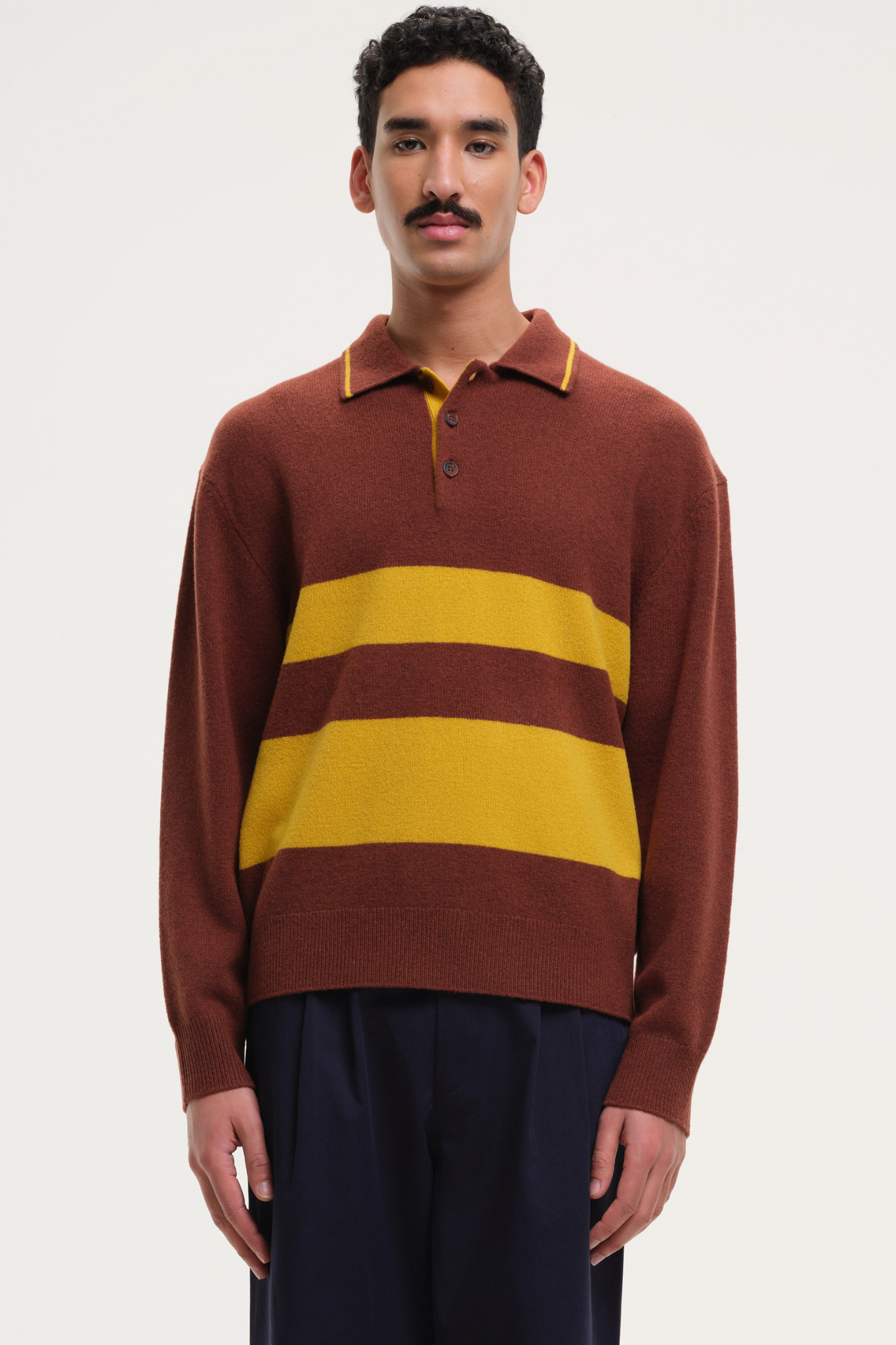 YOURHOUSE STRIPED POLO KNIT - BROWN