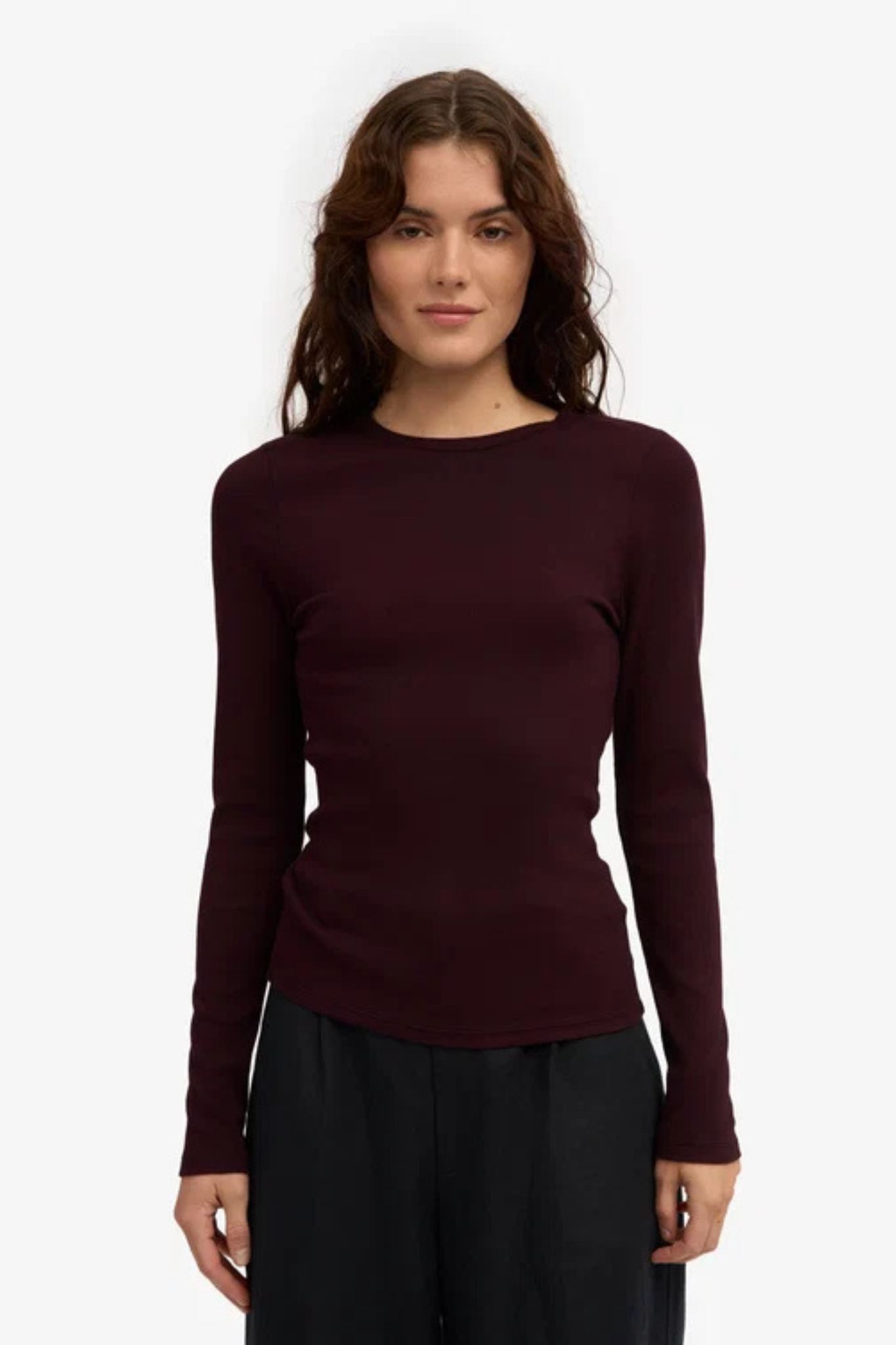 ORGANIC RIB LS T-SHIRT WOMEN - OXBLOOD RED