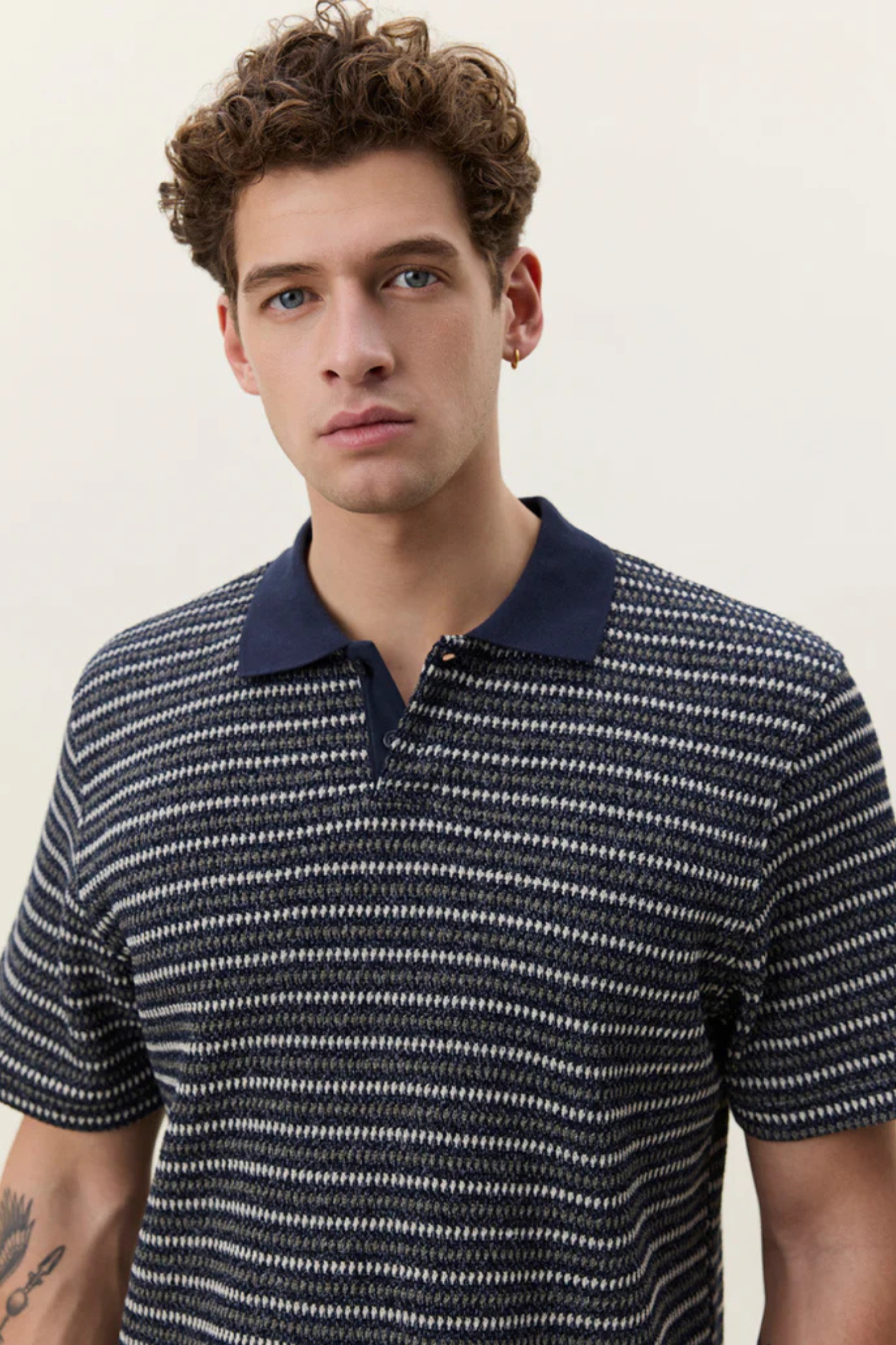 KNITTED STRIPE POLO - DARK BLUE NIGHT