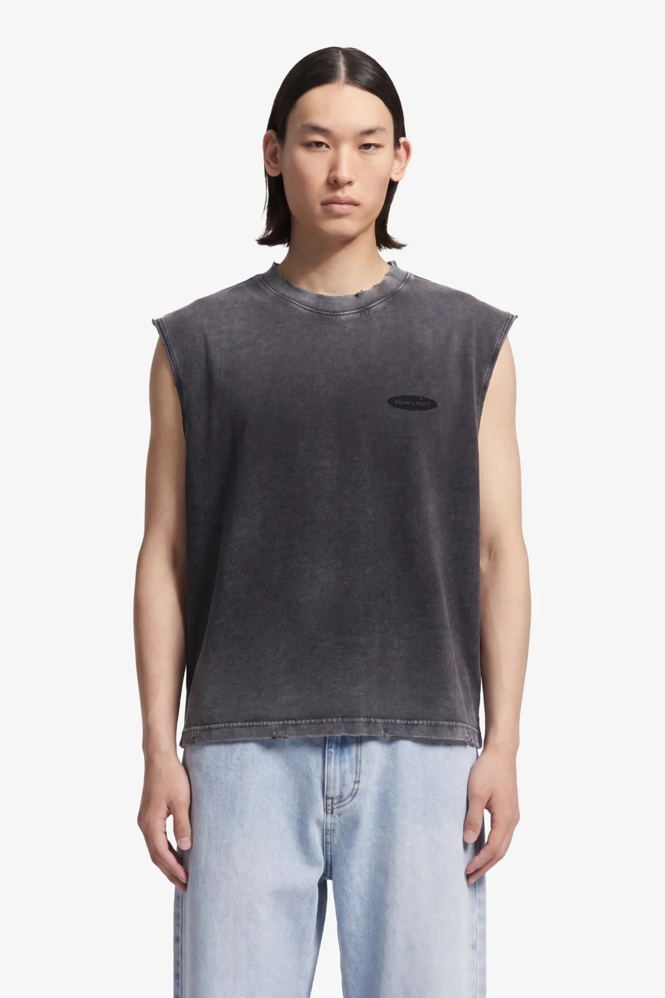 F*CK OFF SLEEVLESS DISTRESSED T-SHIRT - SHADOW BLACK